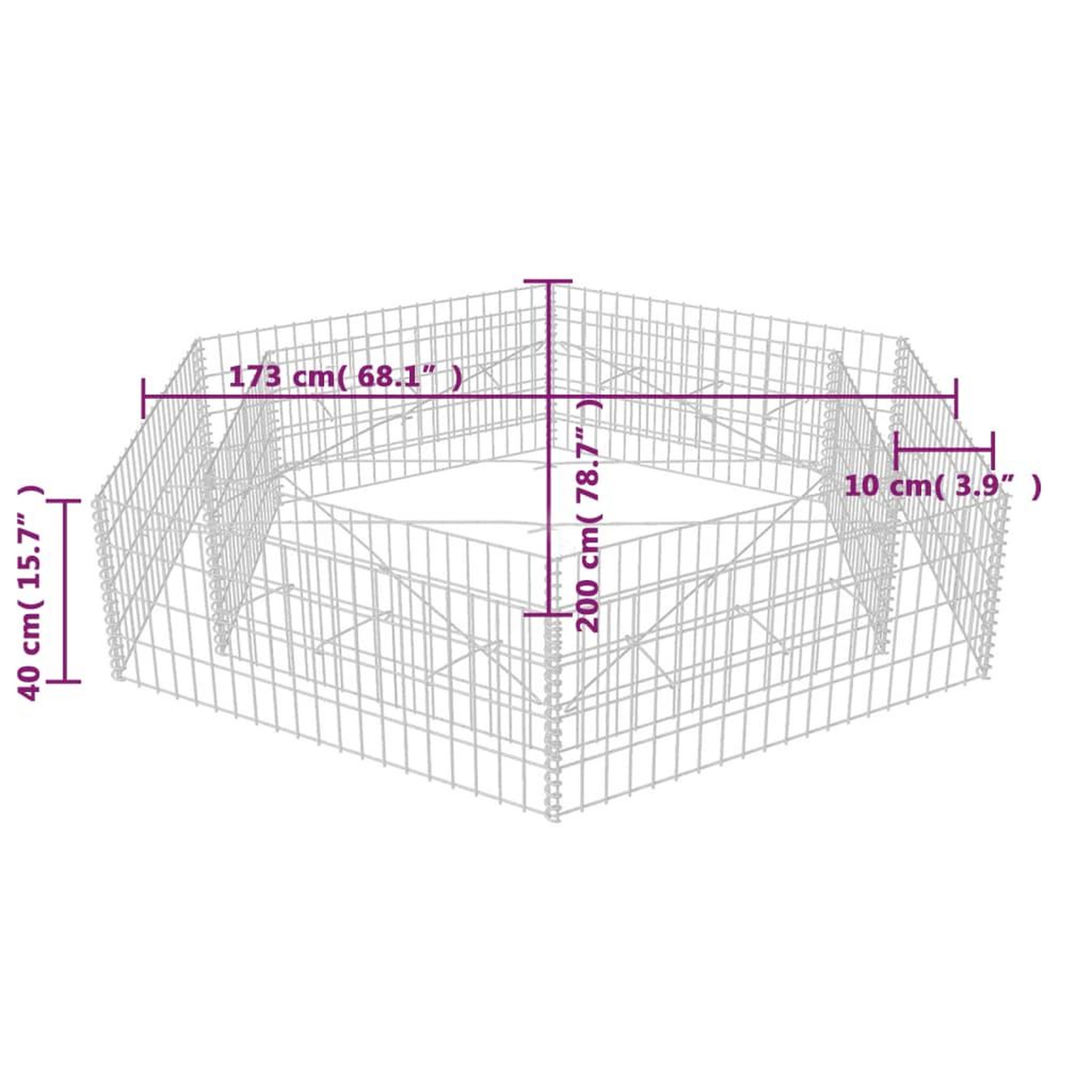 Voir la diapositive 5 : VIDAXL Lit sureleve a gabion hexagonale 200x173x40 cm