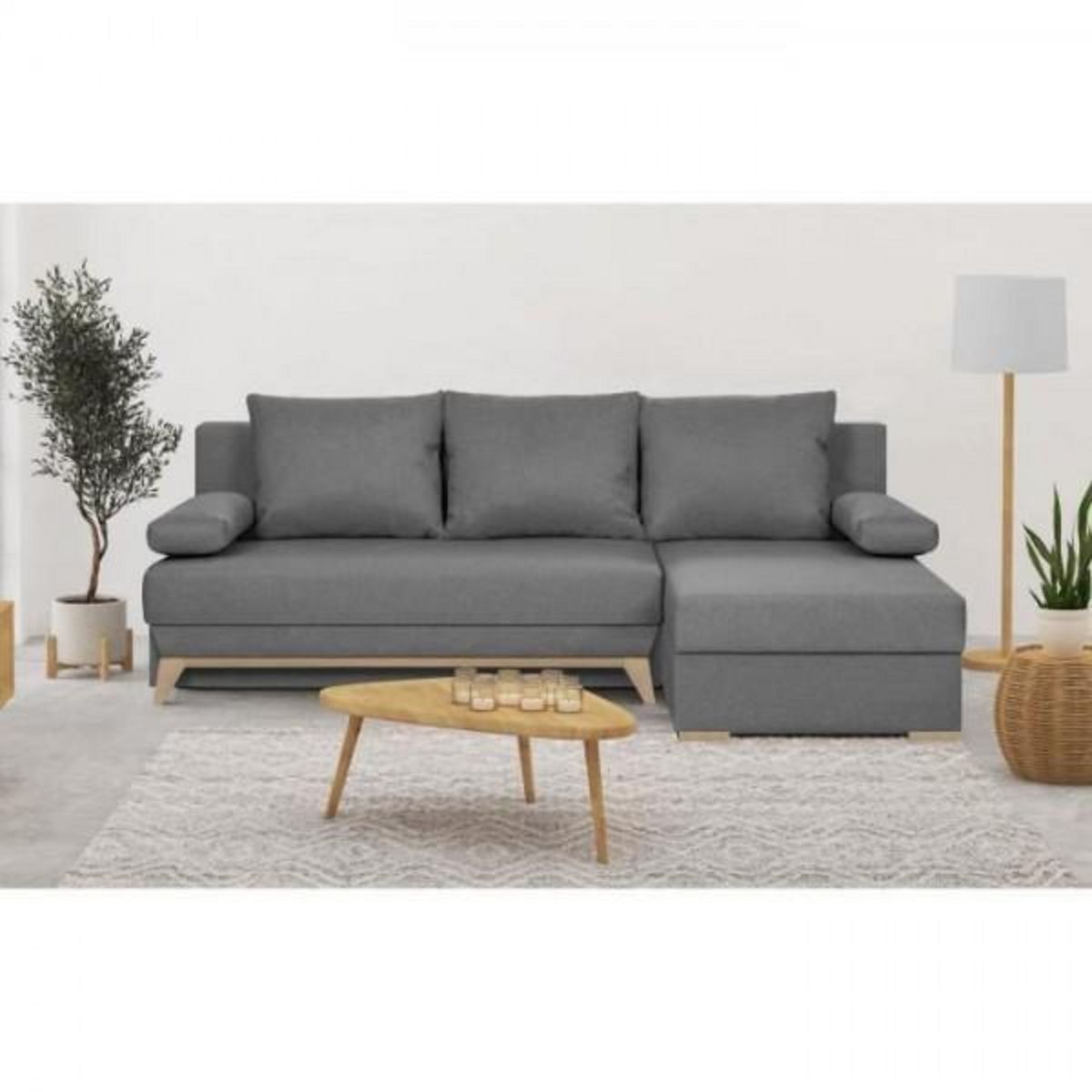 MARKET24 Canapé d'angle convertible - Tissu Gris - L 197 x P 91/132 x H 82 cm - TEIJO