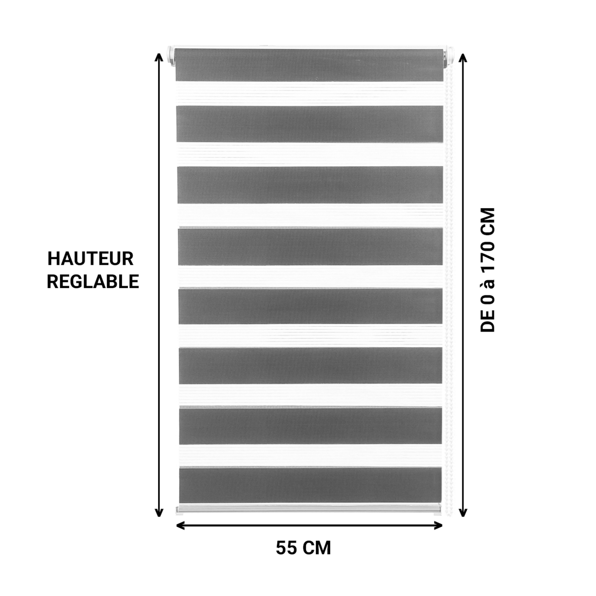 Voir la diapositive 3 : ID MARKET Lot de 2 stores enrouleurs zébrés jour nuit l.55 x h. Max 170 cm blancs