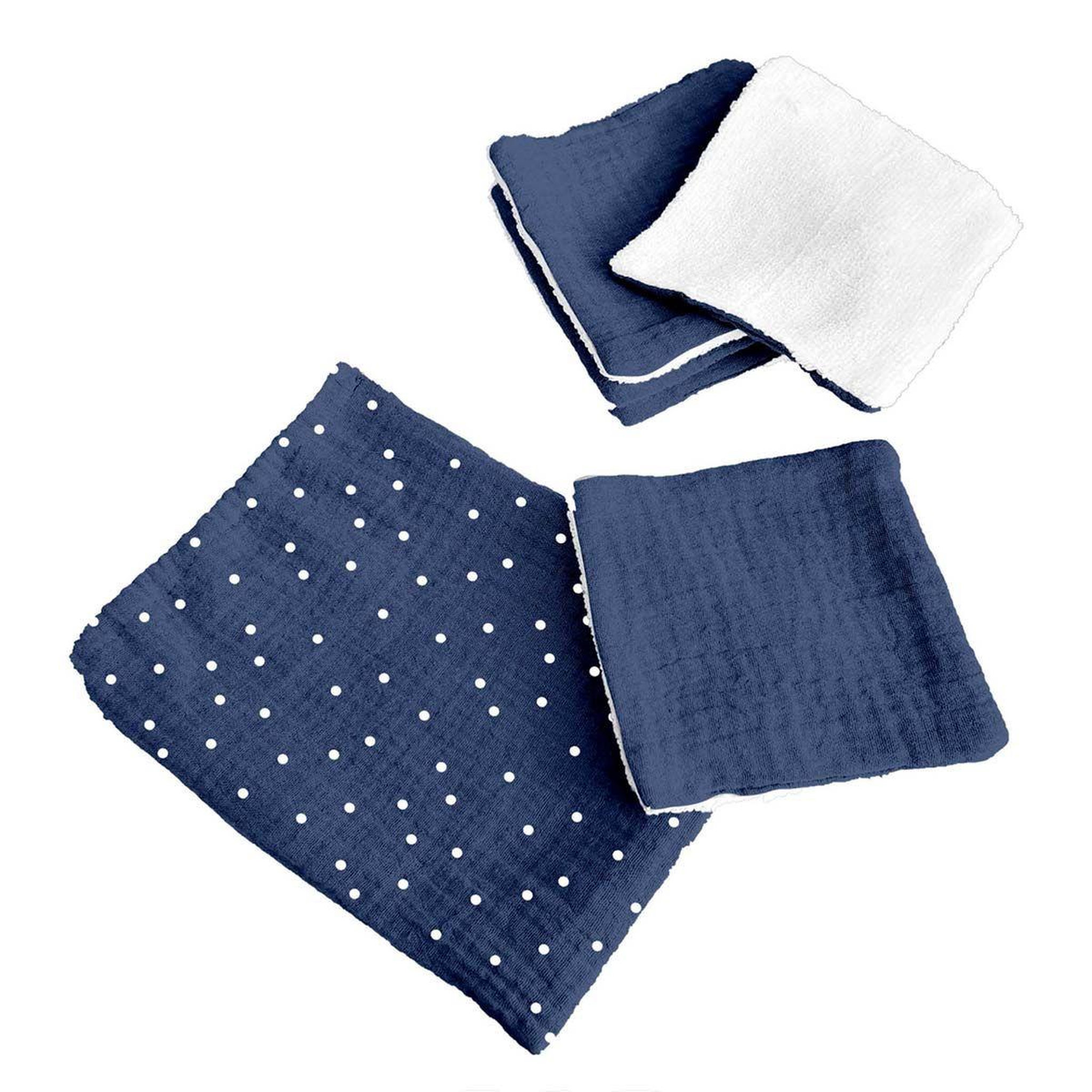 Voir la diapositive 1 : BEBE DOUCEUR Lot de 5 Débarbouillettes Bébé  Pochon  11cm Bleu Foncé