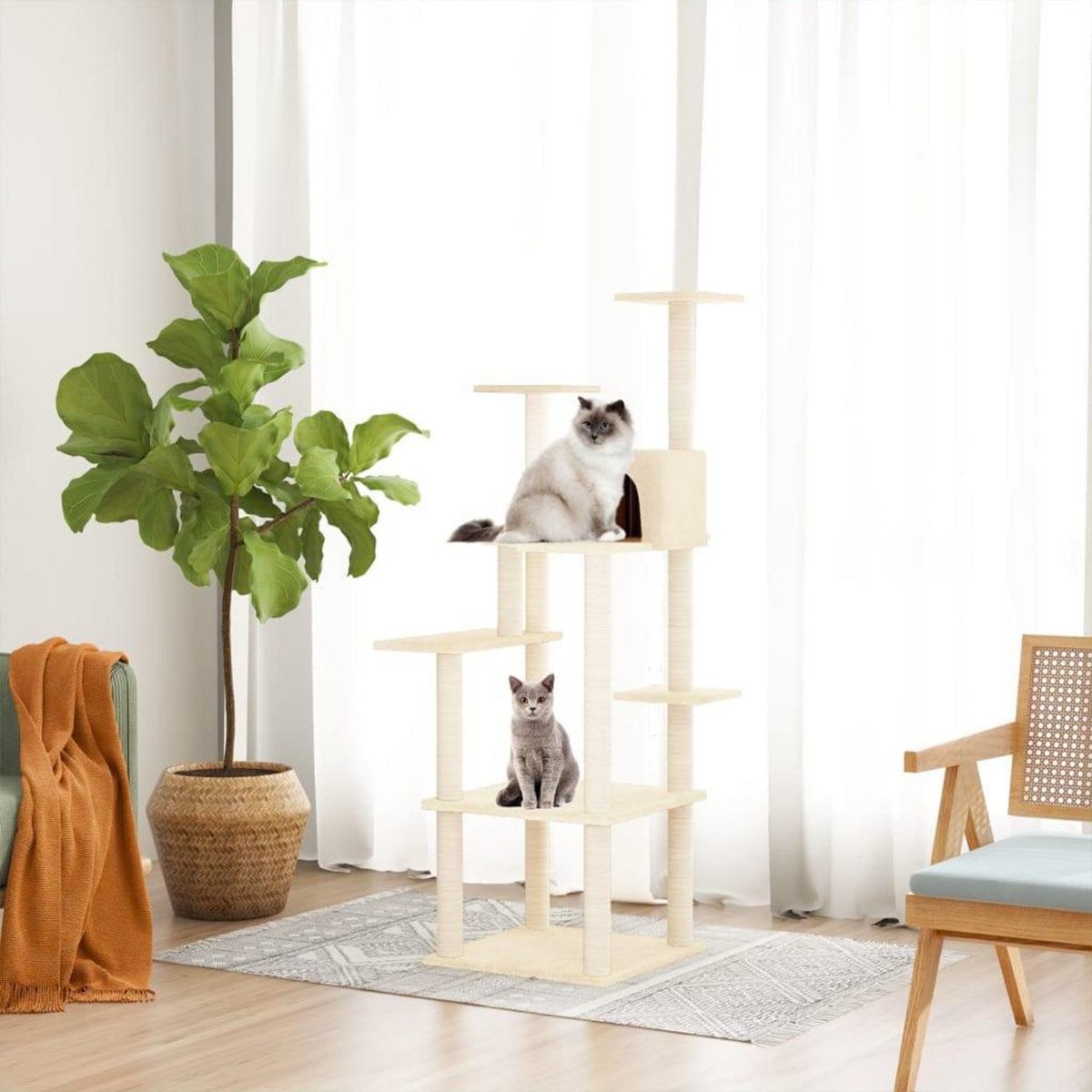 VIDAXL Arbre a chat avec griffoirs en sisal Creme 153 cm