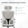 Voir la diapositive 4 : VINSETTO Fauteuil de bureau ergonomique réglable - fonction bascule, support lombaires, tétière ajustable - blanc gris