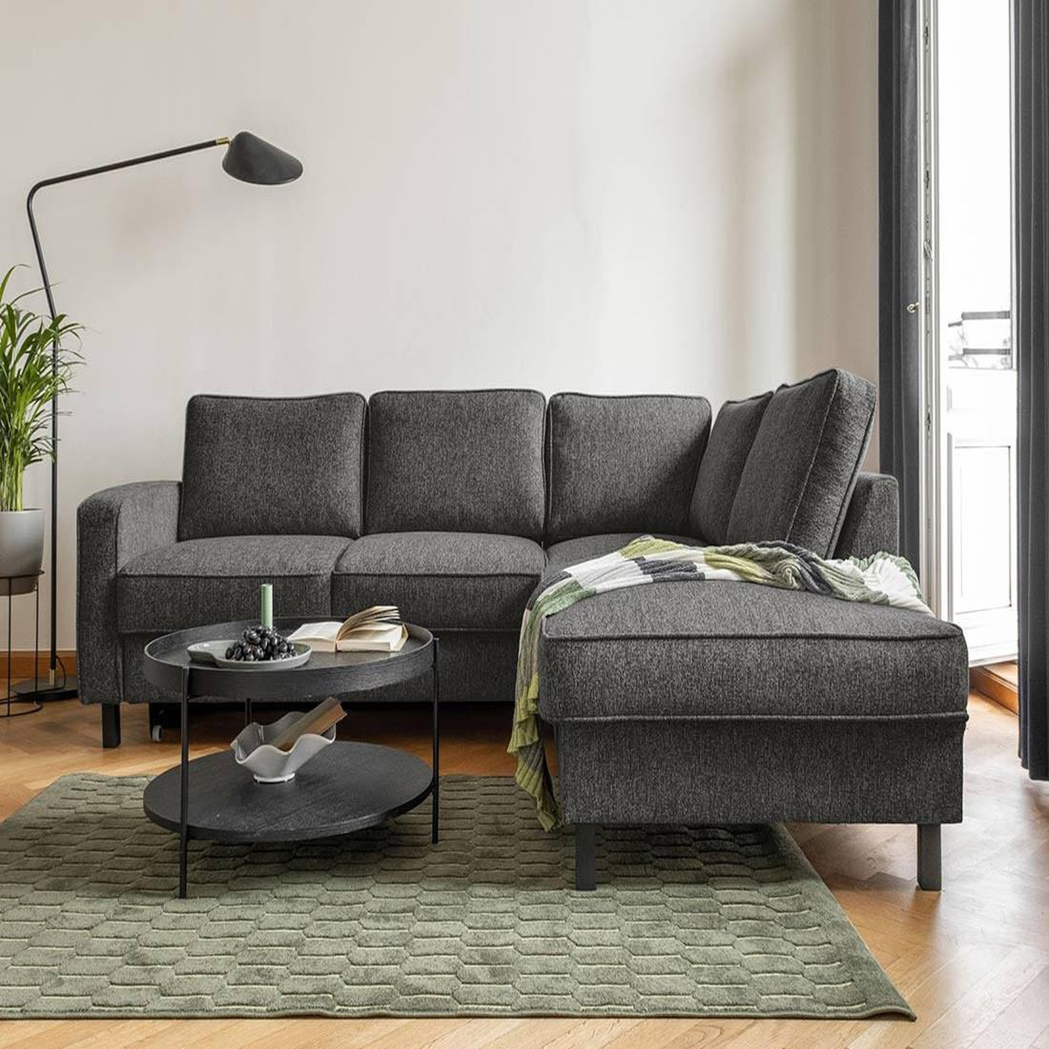 Voir la diapositive 6 : BEST MOBILIER Molly - canapé d'angle droit 5 places convertible en tissu
