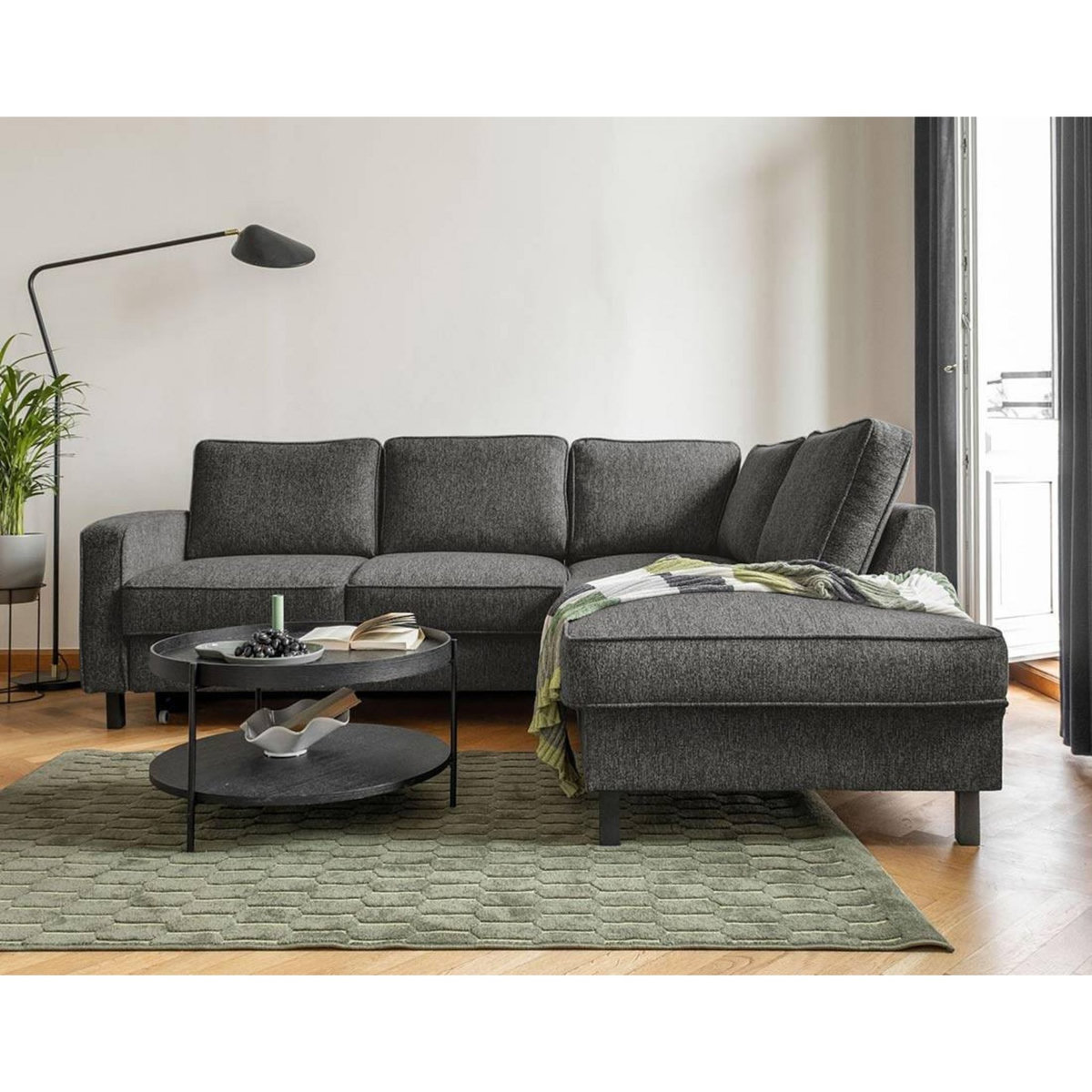 BEST MOBILIER Molly - canapé d'angle droit 5 places convertible en tissu