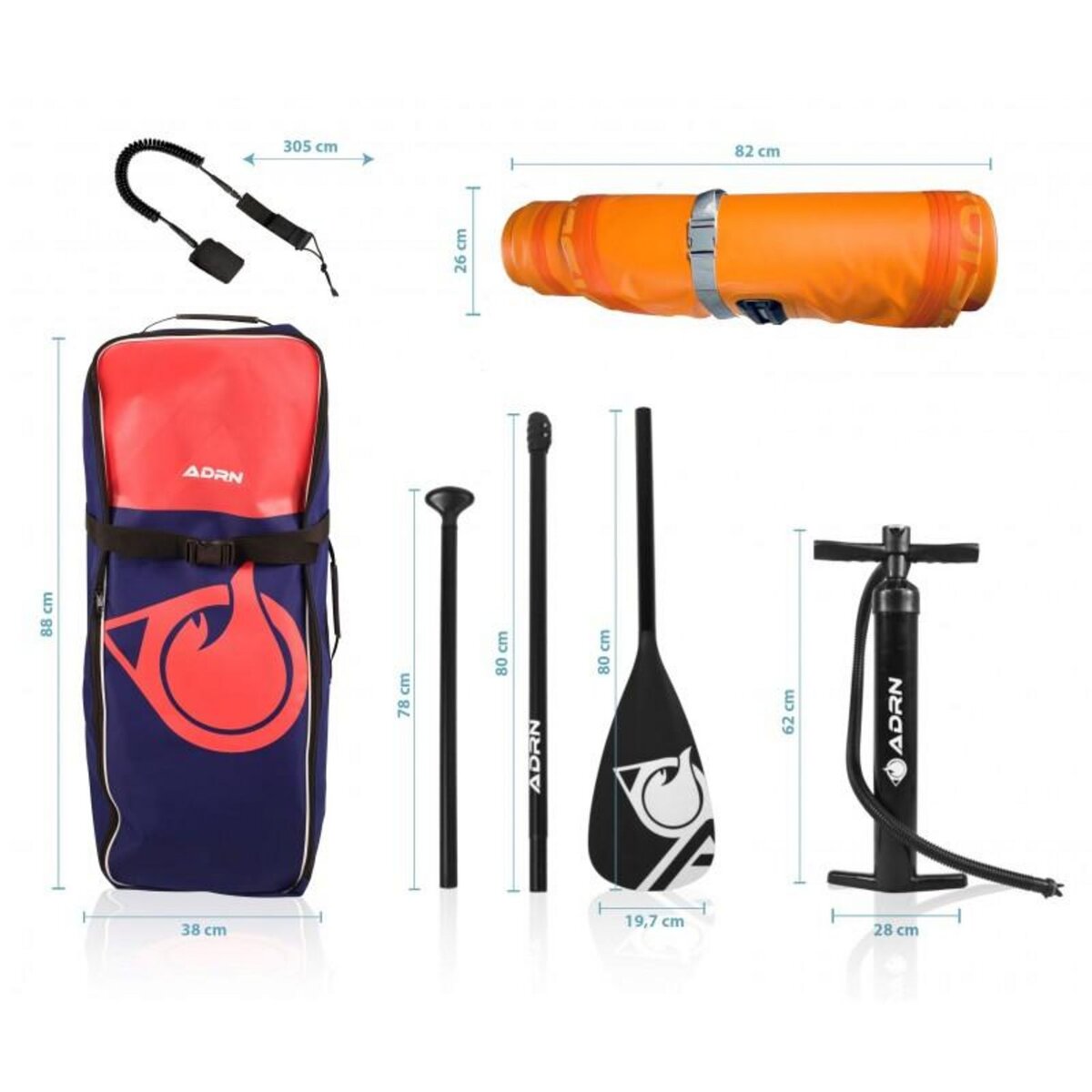 ADRENALIN Paddle Gonflable CRUISER 10'2 30'' 5'' (310x76x12,7cm) avec Pompe, Pagaie, Leash et Sac de transport