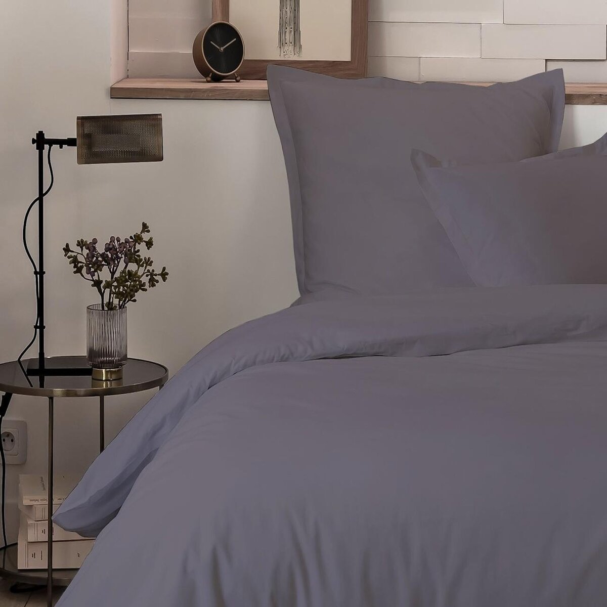 Home collection Parure housse de couette 100%percale coton 80fils uni gris