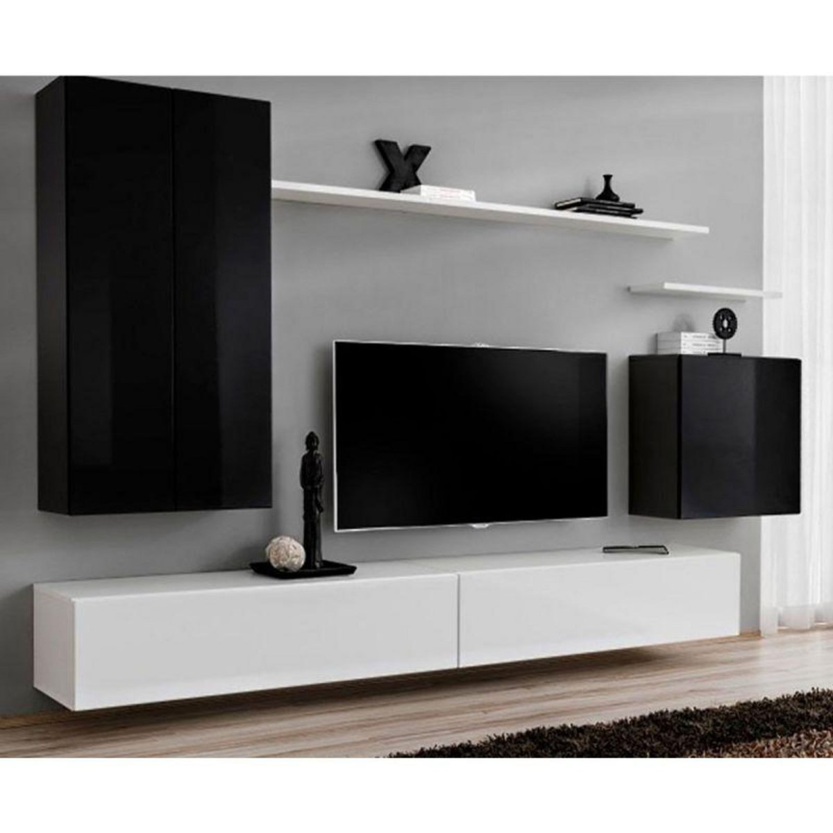 Paris Prix Meuble TV Mural Design  Switch II  270cm Noir & Blanc