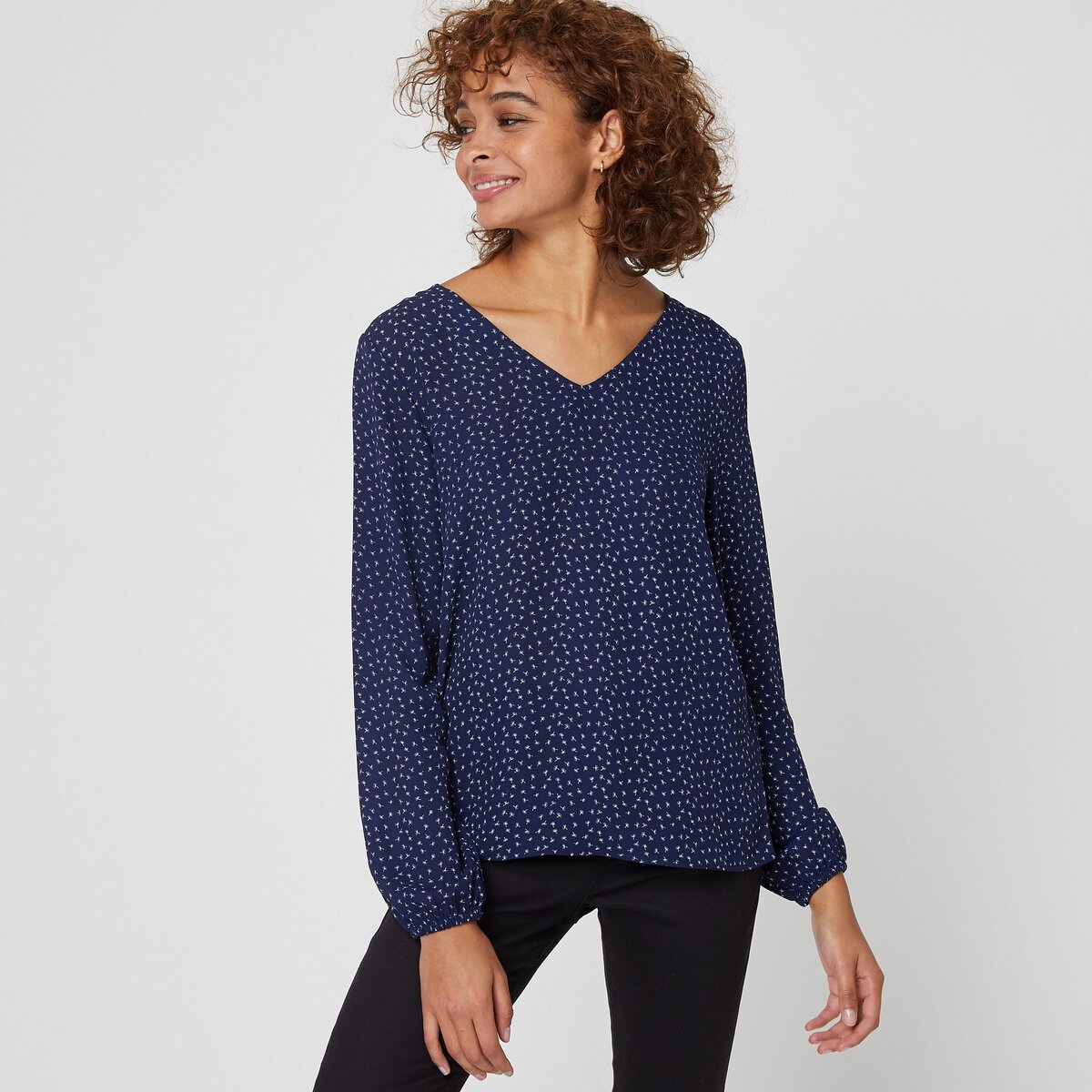 IN EXTENSO Blouse manches longues col v bleu marine femme