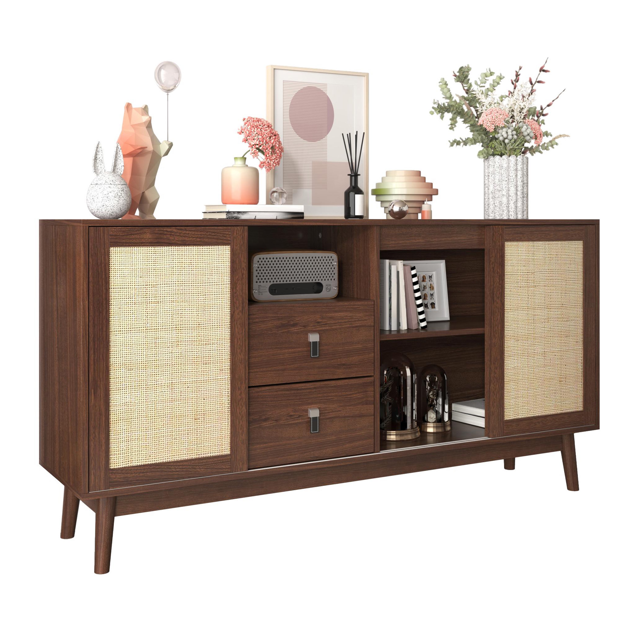 MERAX Buffet 3 porte(s) 2 tiroir(s) - 155 cm bois foncé mdf