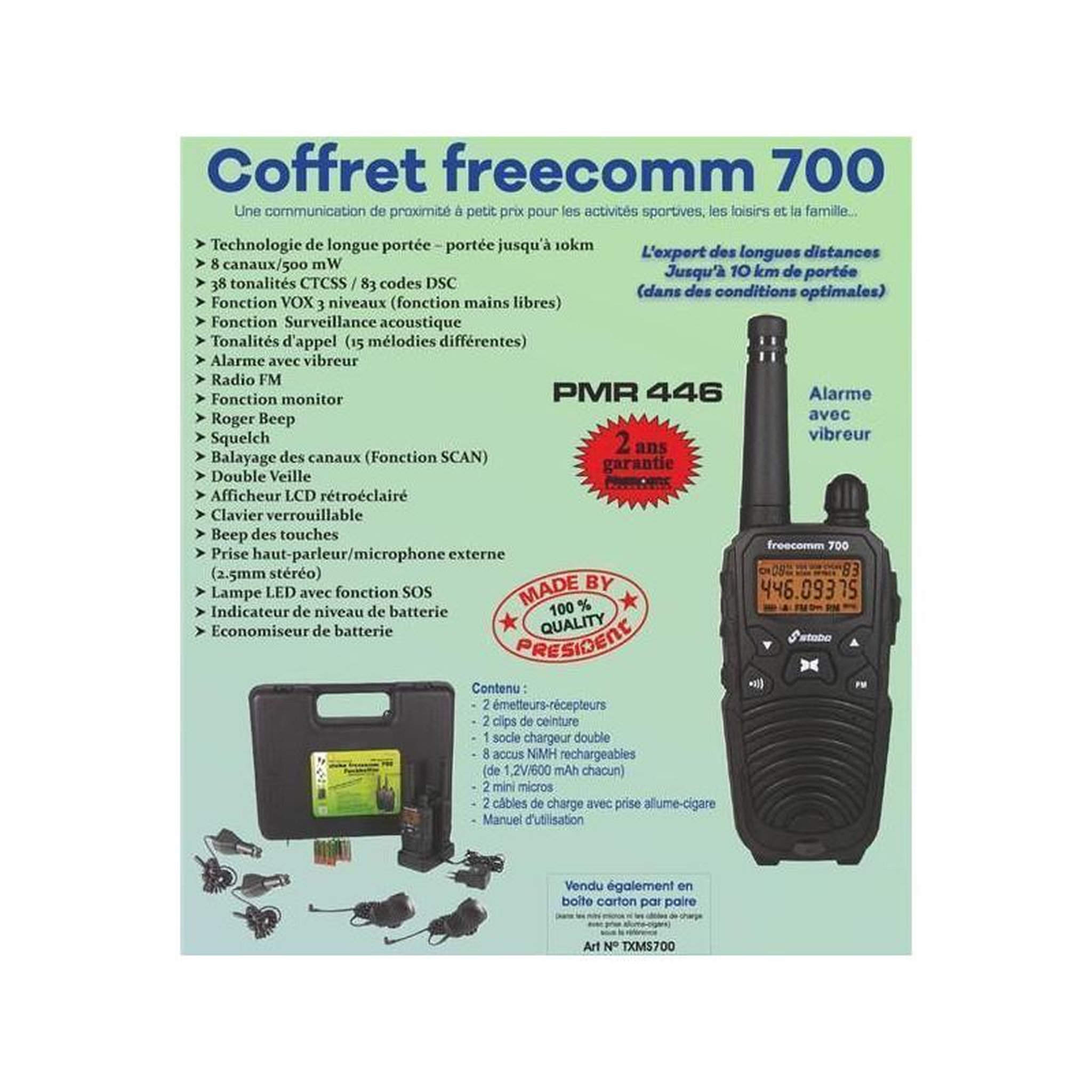 Voir la diapositive 3 : TXMS770 - COFFRET DE 2 TALKIES WALKIES STABO SET FREECOMM 700 PRESIDENT ELECTRONICS - COFFREECOMM700