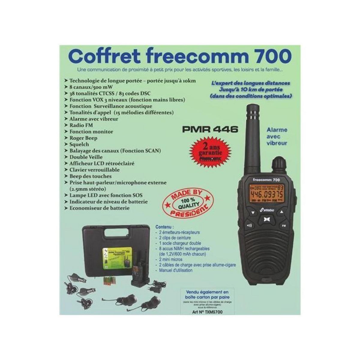 TXMS770 - COFFRET DE 2 TALKIES WALKIES STABO SET FREECOMM 700 PRESIDENT ELECTRONICS - COFFREECOMM700