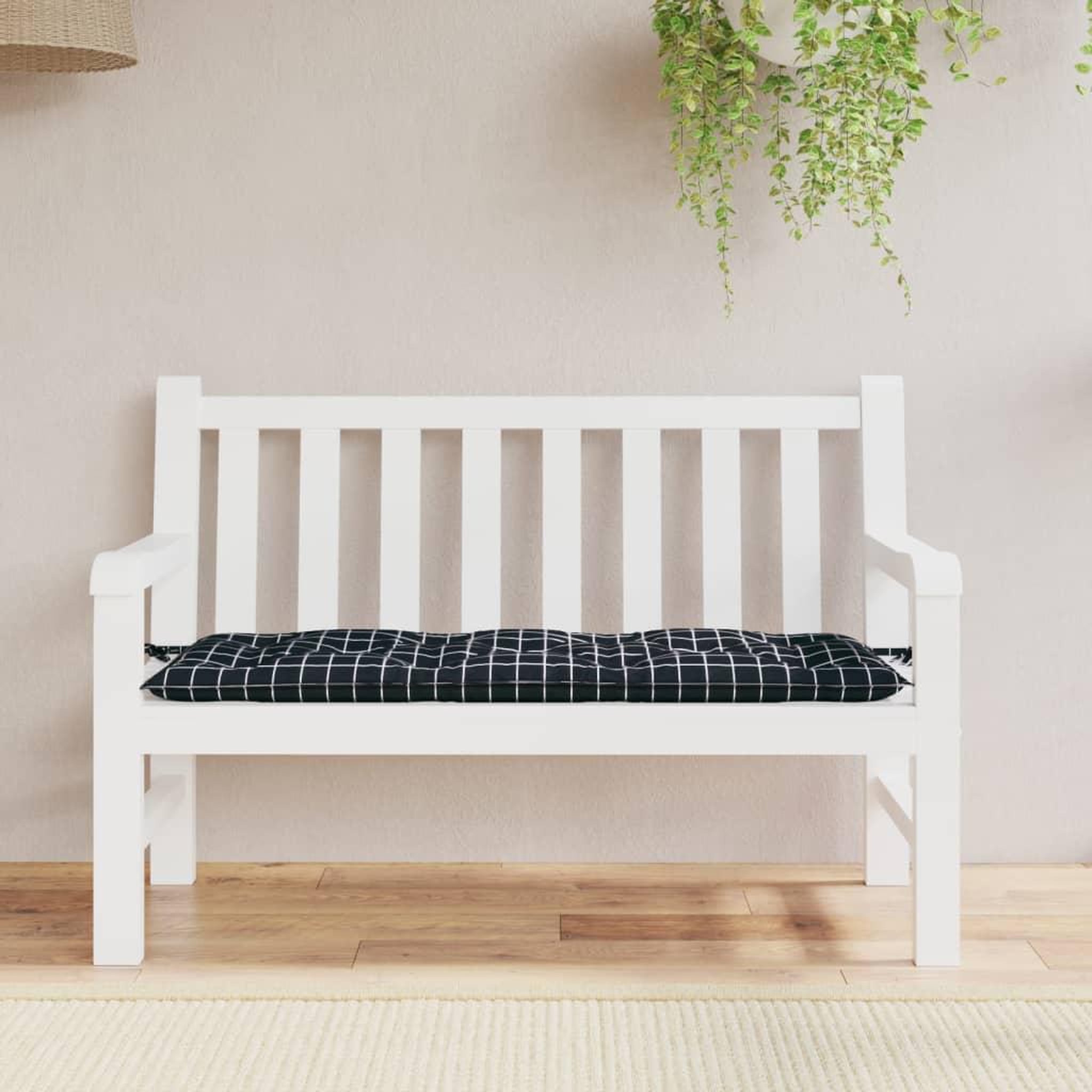 VIDAXL Coussin de banc de jardin carreaux noir 120x50x7 cm tissu