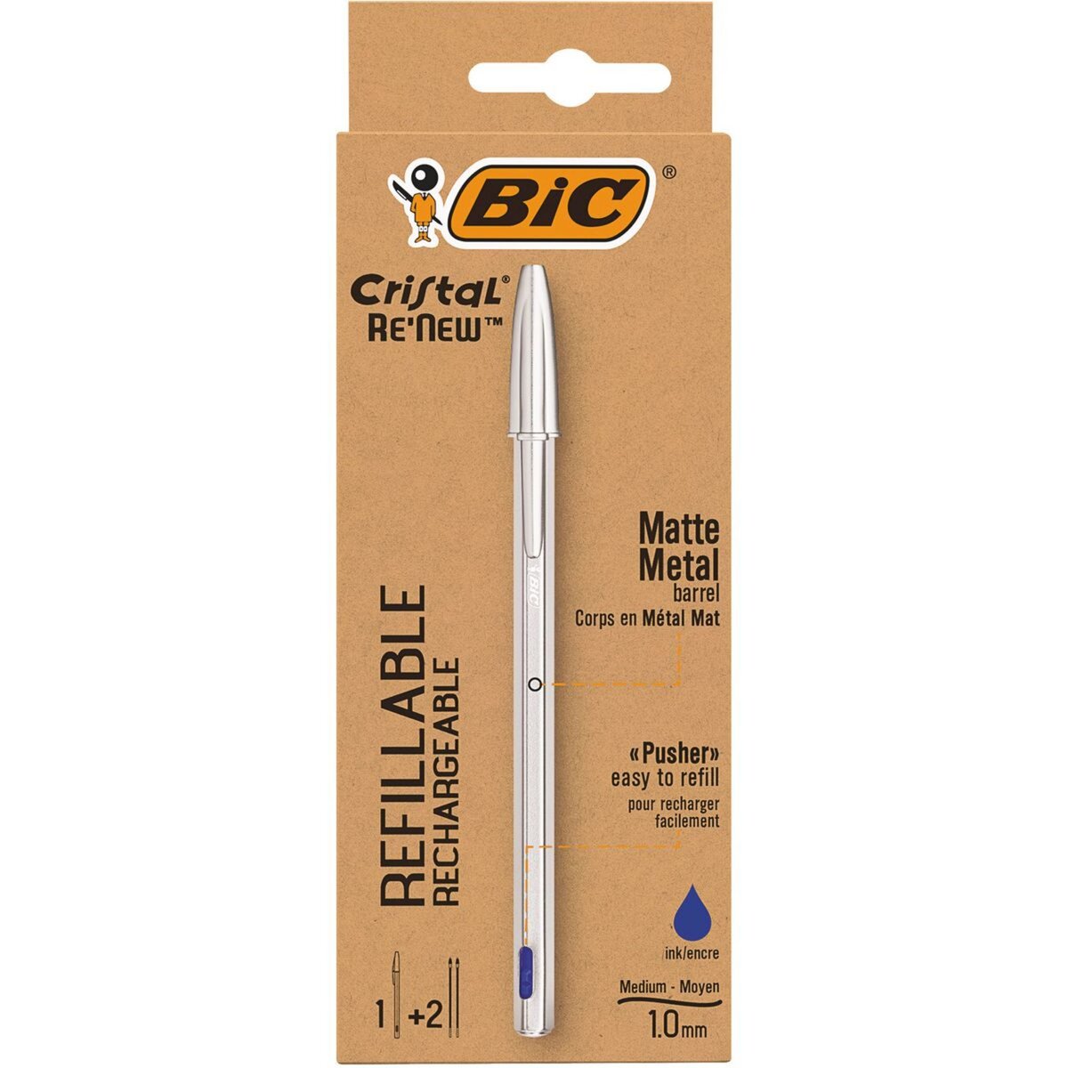 Recharge pour stylo Bic à bille - 4 couleurs - pointe moyenne