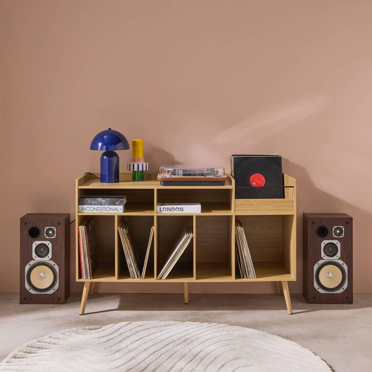 SWEEEK Meuble vinyle vintage décor bois, DUNE