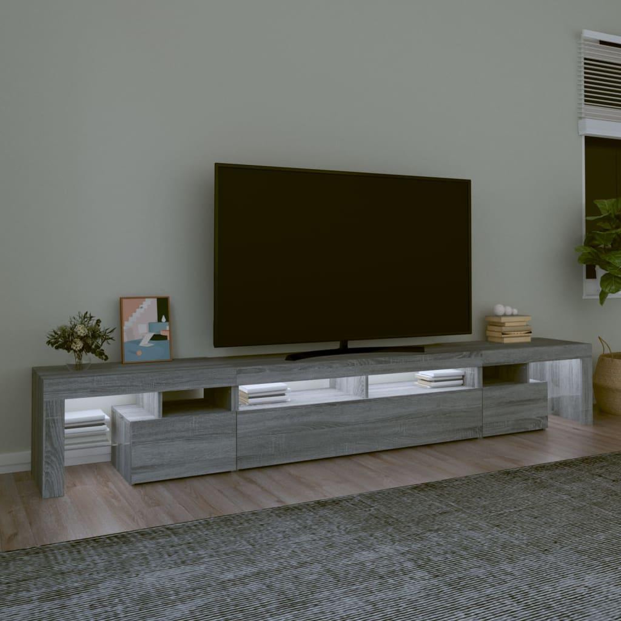 Voir la diapositive 3 : VIDAXL Meuble TV avec lumieres LED Sonoma gris 260x36,5x40 cm