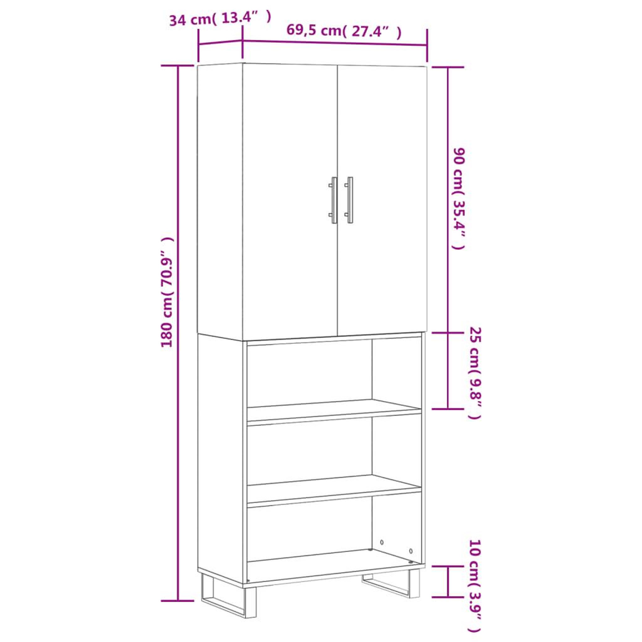 Voir la diapositive 6 : VIDAXL Buffet haut Gris beton 69,5x34x180 cm Bois d'ingenierie