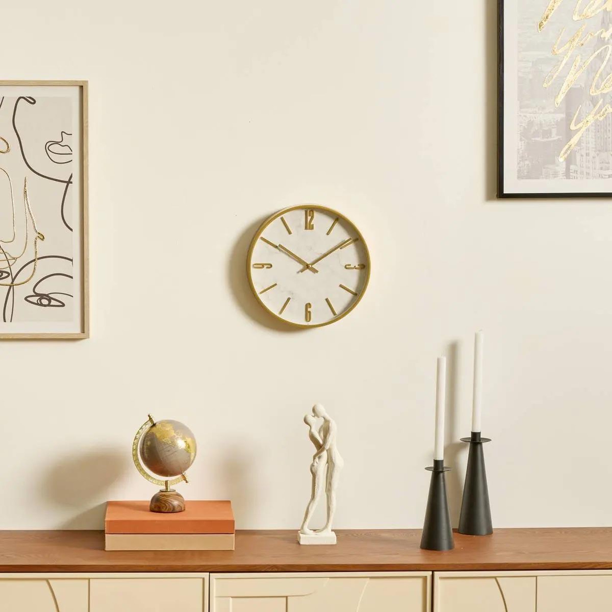 Voir la diapositive 5 : ATMOSPHERA Horloge murale effet marbre  nathalie  29cm doré