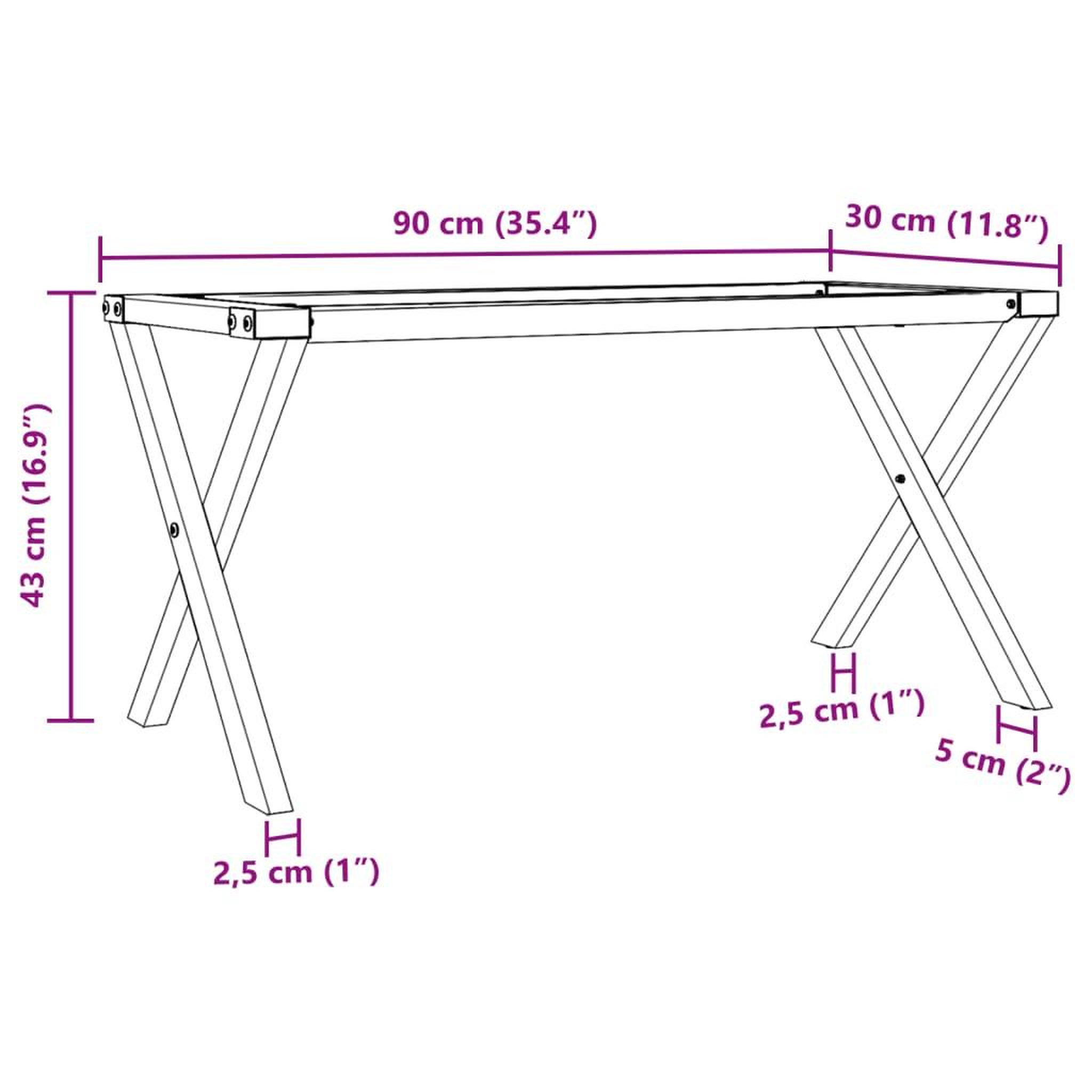 Voir la diapositive 6 : VIDAXL Pieds de table basse cadre en X 90x30x43 cm acier