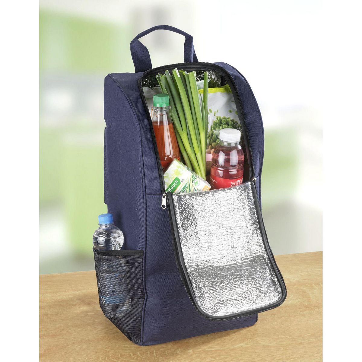 Wenko Chariot de courses avec siège - Sac isotherme 35 L - Bleu foncé