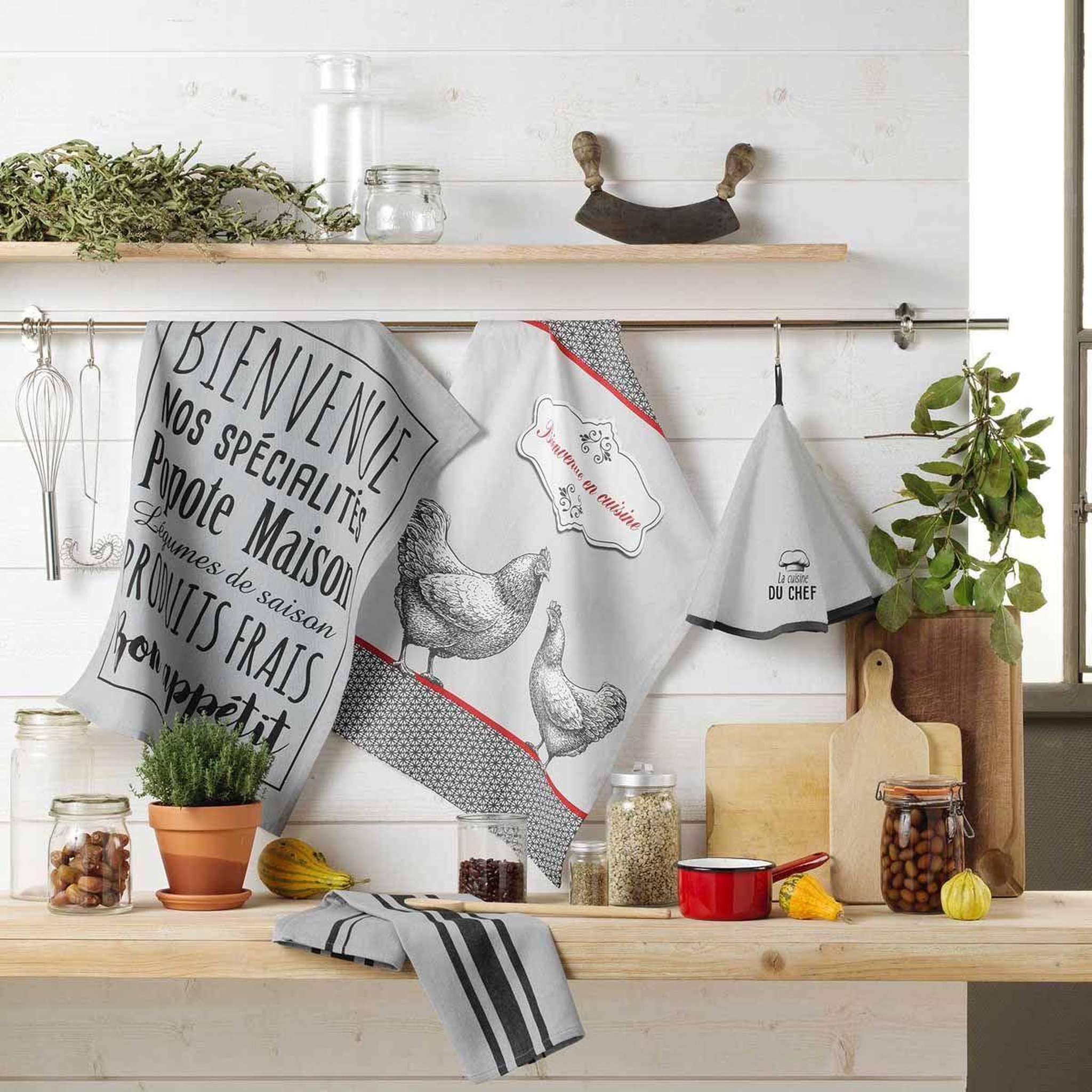 Voir la diapositive 3 : Douceur d'Intérieur Torchon de cuisine imprimé  popote  50x70cm gris