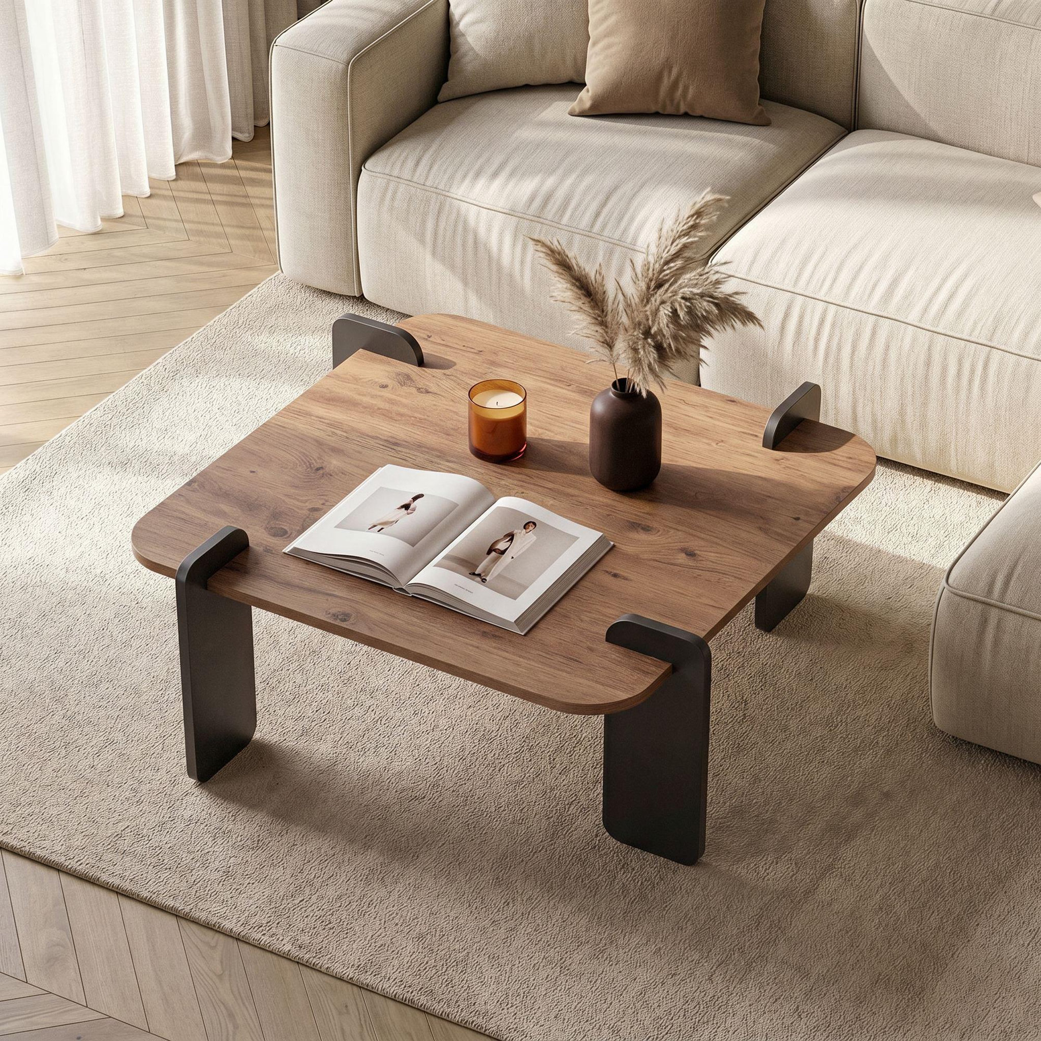 Voir la diapositive 3 : Habitat et Jardin Table basse en bois  marais  - 90 x 90 x 35 cm - marron clair
