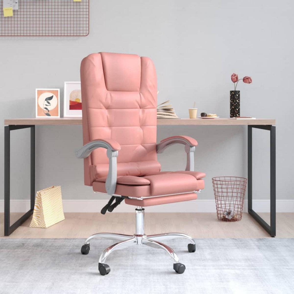 VIDAXL Fauteuil de massage inclinable de bureau Rose Similicuir