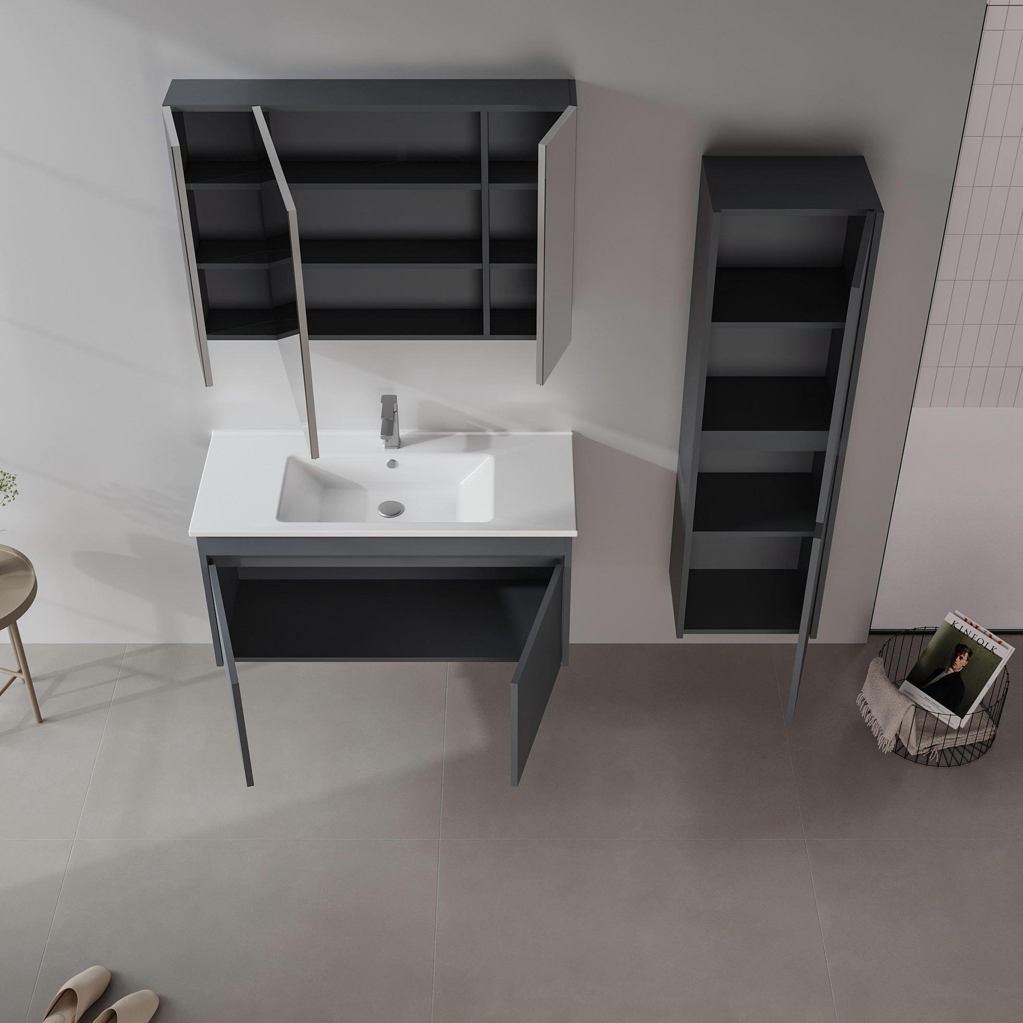 Voir la diapositive 3 : Habitat et Jardin Meuble avec simple vasque et miroir  Side 100 v3  - 100 x 45 x 52 cm - Matte Anthracite