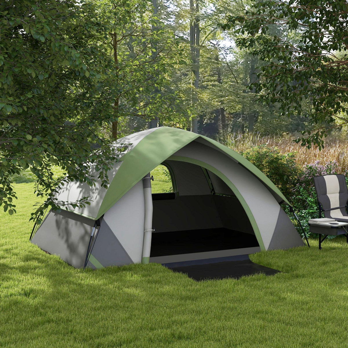 OUTSUNNY Tente de camping 2 personnes dôme étanchéité 3000 mm tapis de sol sac transport vert gris