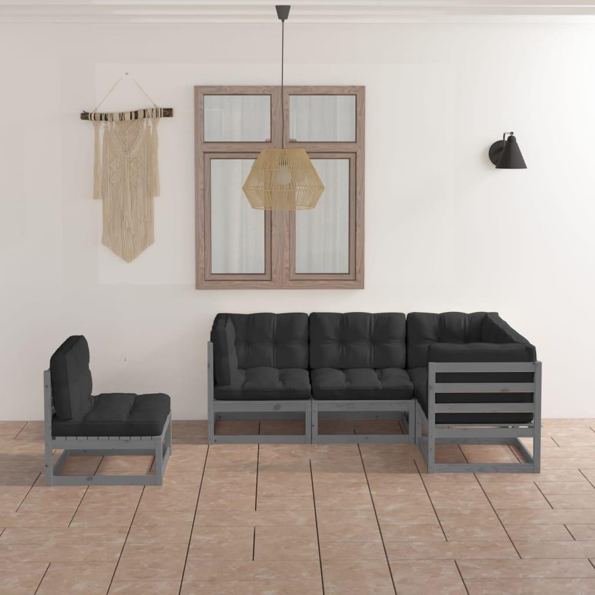 Voir la diapositive 1 : VIDAXL Salon de jardin 5 pcs avec coussins Bois de pin massif