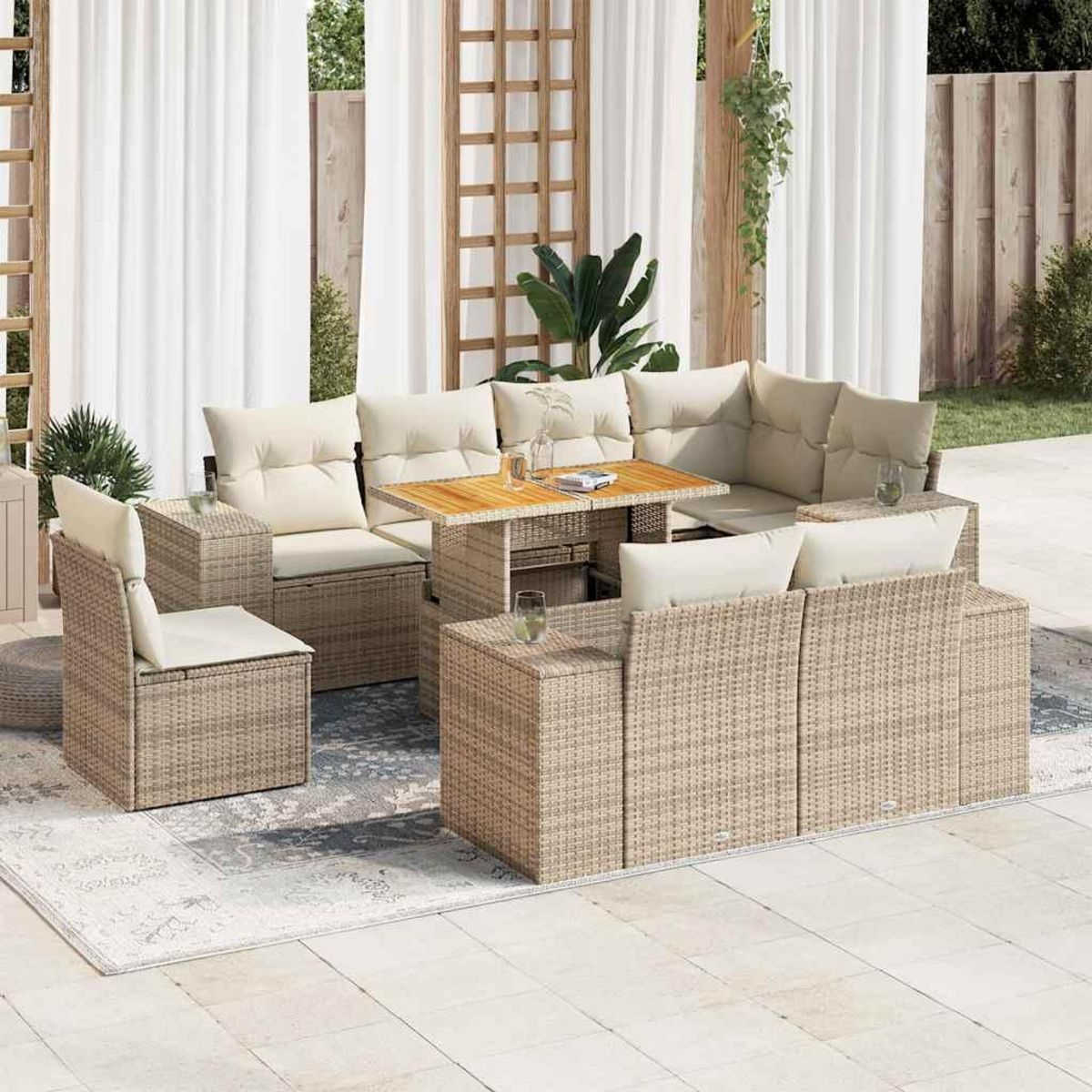 VIDAXL Salon de jardin avec coussins 9 pcs beige resine tressee