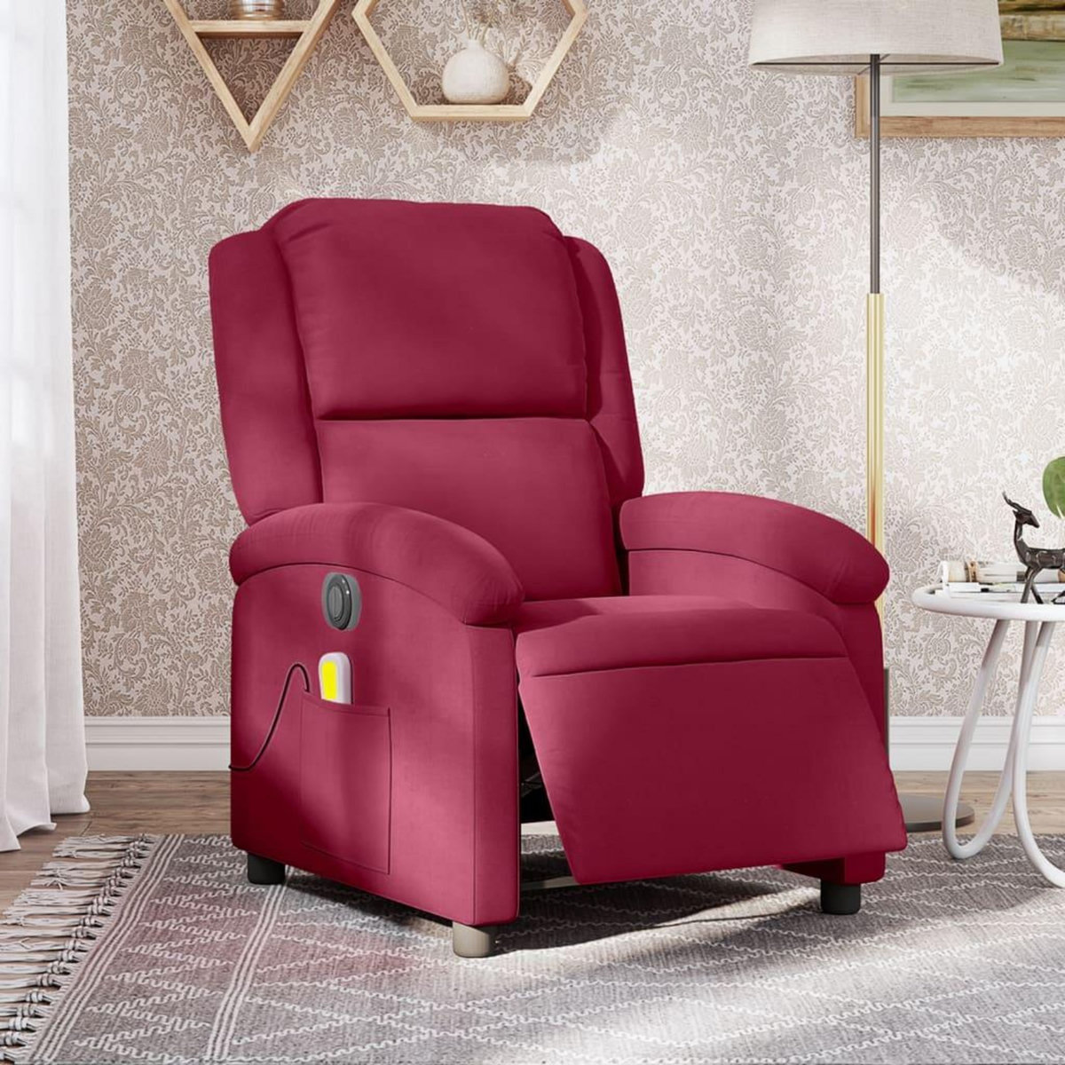 VIDAXL Fauteuil inclinable massage electrique rouge bordeaux velours