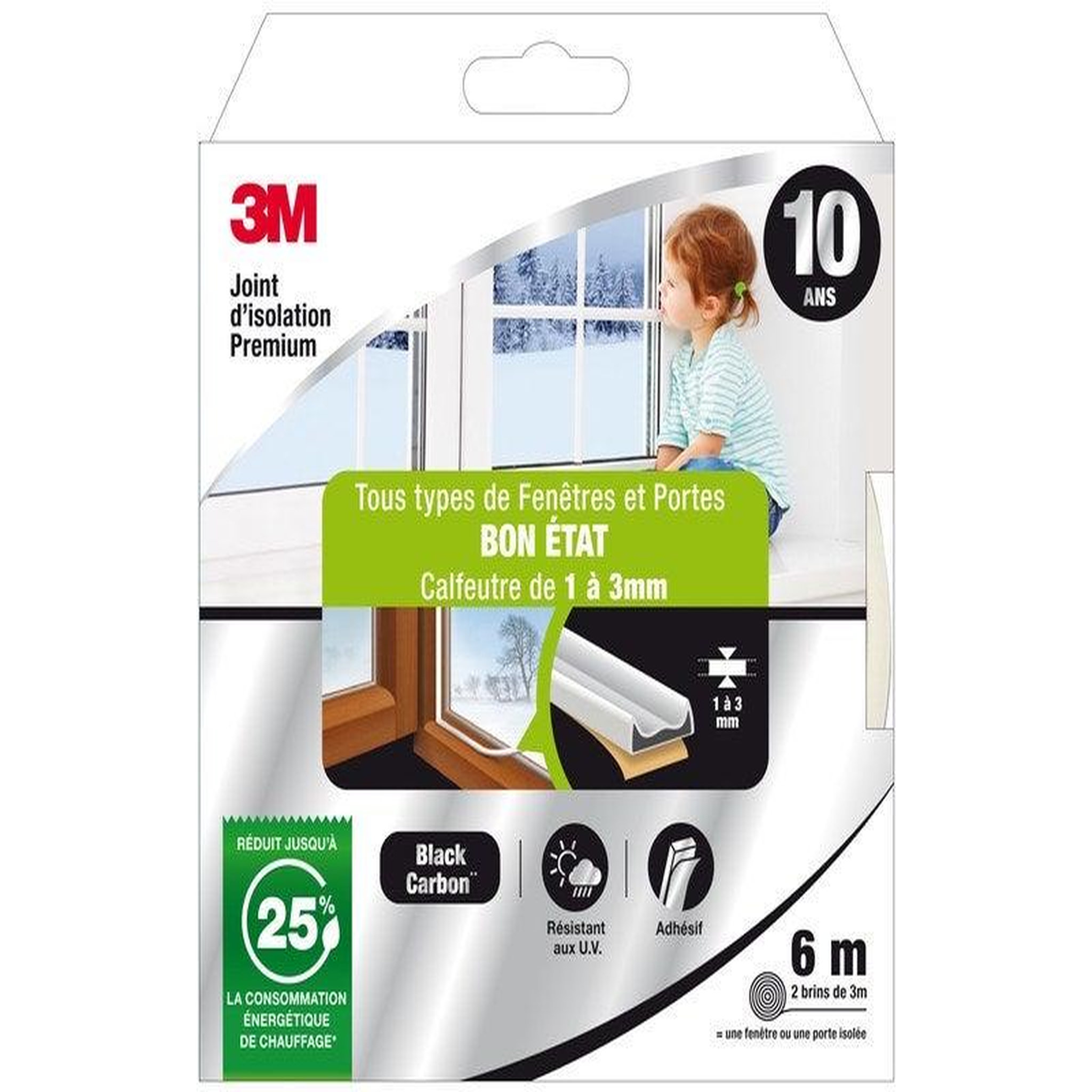 3M Joint Porte/Fenêtre Universel Bon Etat Premium 1 À 3 mm X 6 m Blanc