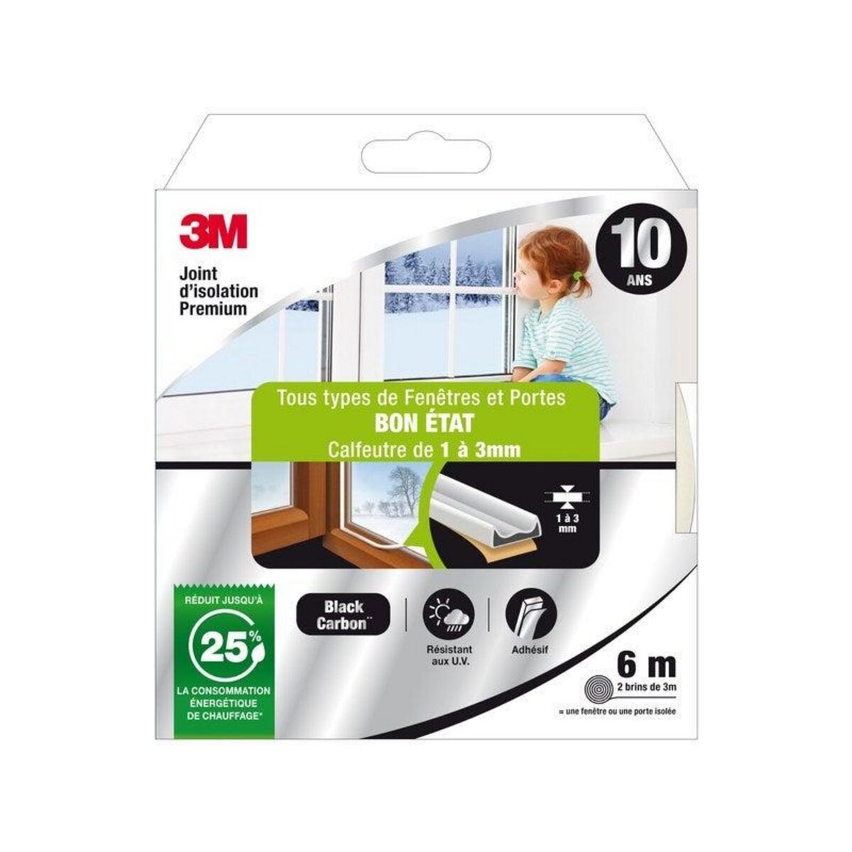 3M Joint Porte/Fenêtre Universel Bon Etat Premium 1 À 3 mm X 6 m Blanc