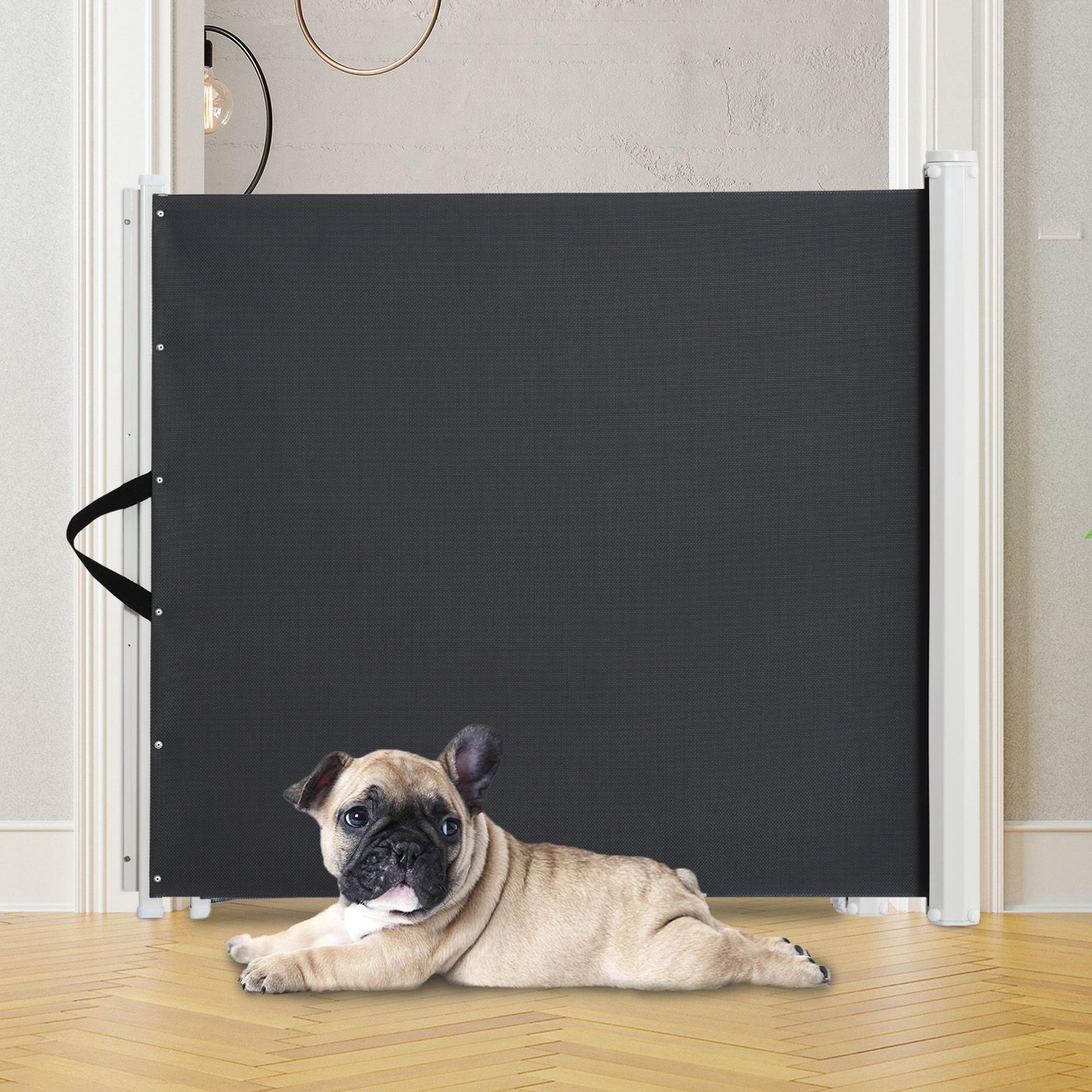 Voir la diapositive 2 : PAWHUT Barrière de sécurité barrière animaux rétractable automatique 1,15L x 0,83H m teslin métal gris