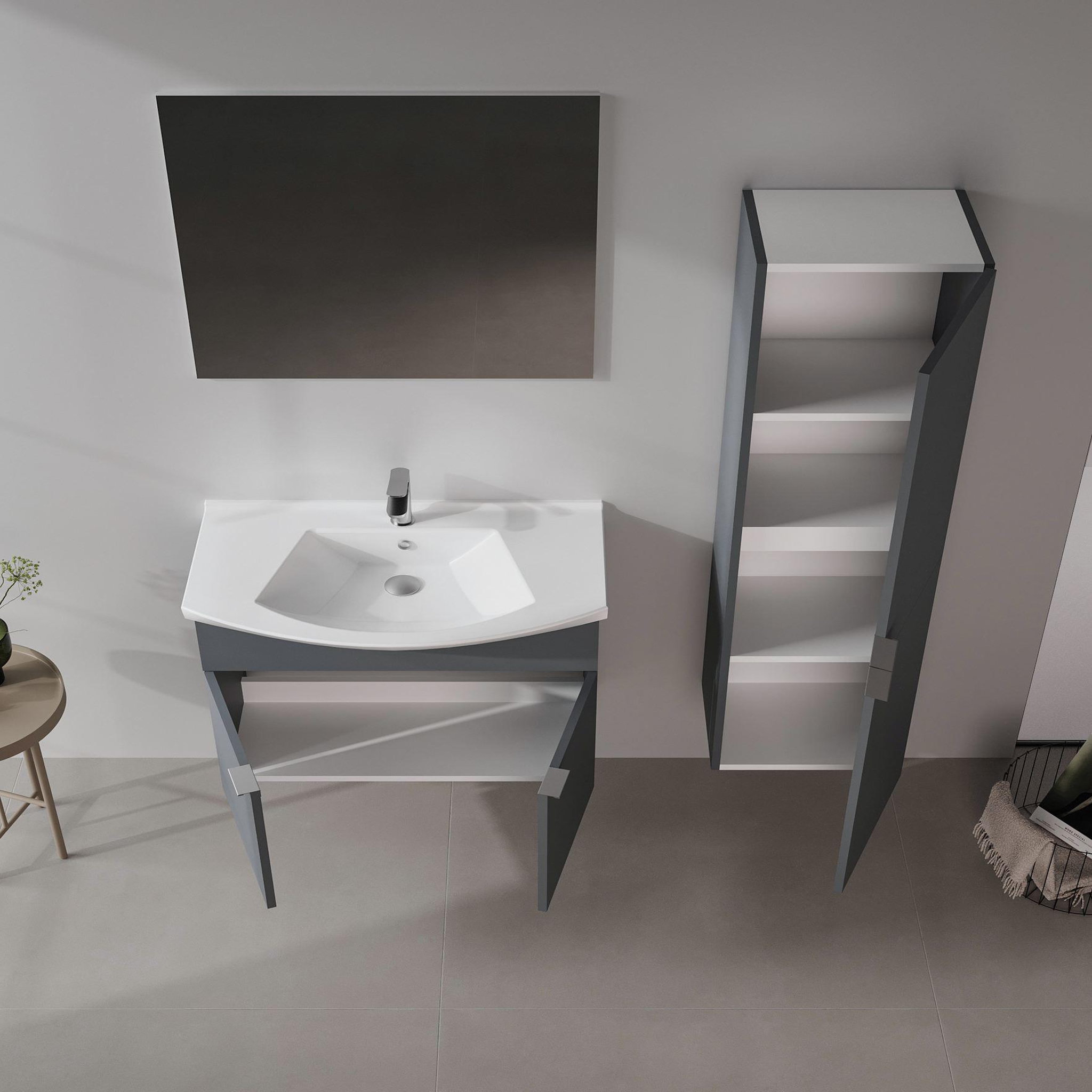 Voir la diapositive 3 : Habitat et Jardin Meuble avec simple vasque et miroir  Purus 80  - 80 x 50 x 58 cm - Matte Anthracite