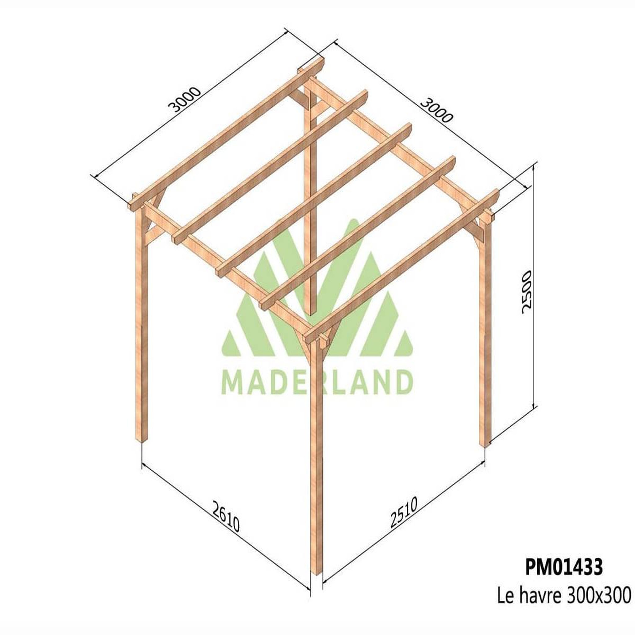 Voir la diapositive 2 : JARDIDECO Pergola massive en bois le havre 300 x 300 cm - maderland