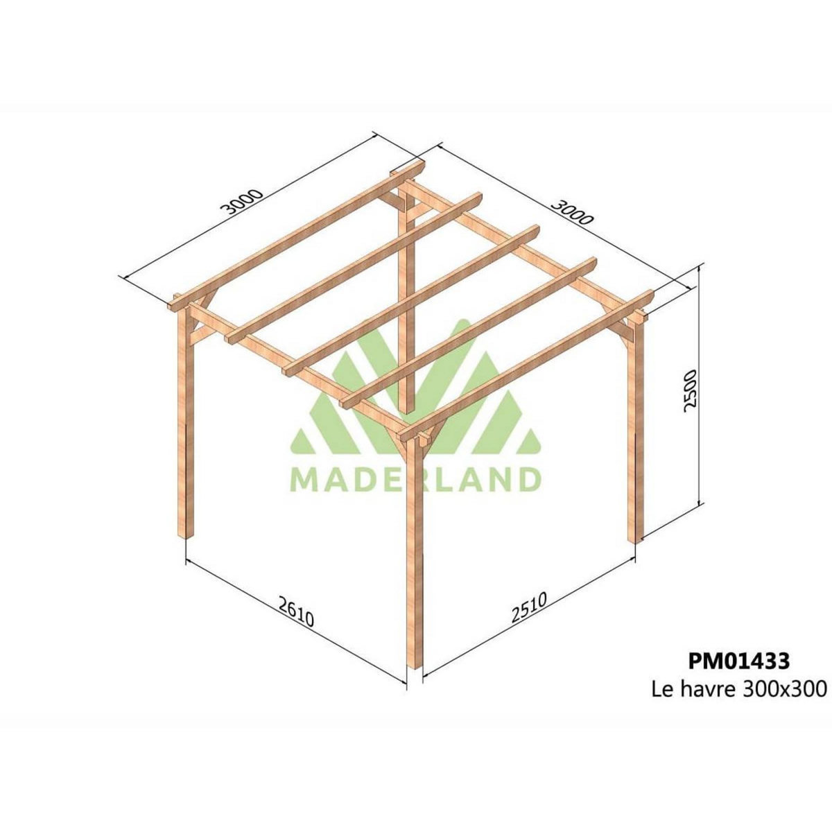 JARDIDECO Pergola massive en bois Le Havre 300 x 300 cm - Maderland