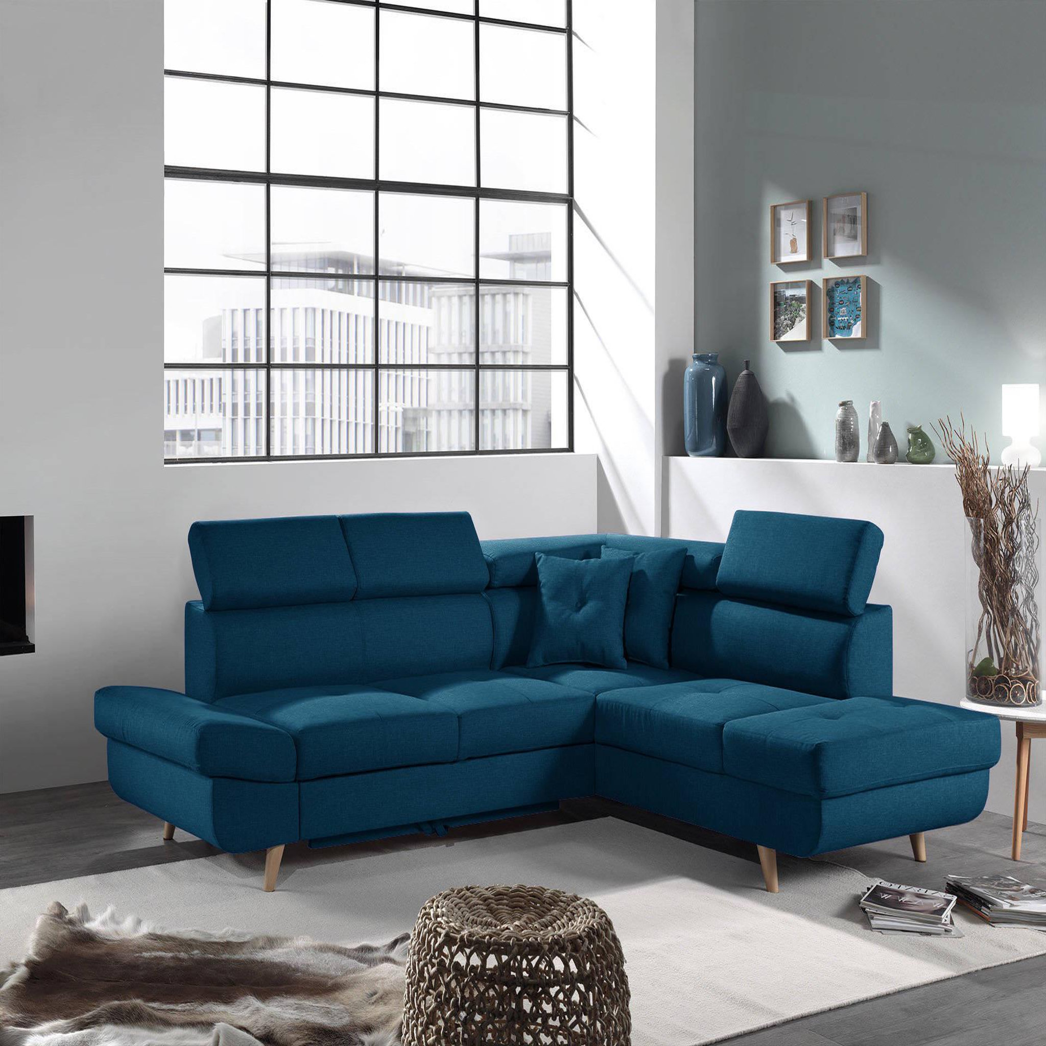 Voir la diapositive 4 : BEST MOBILIER Linea - canapé d'angle droit convertible - 5 places - avec têtières