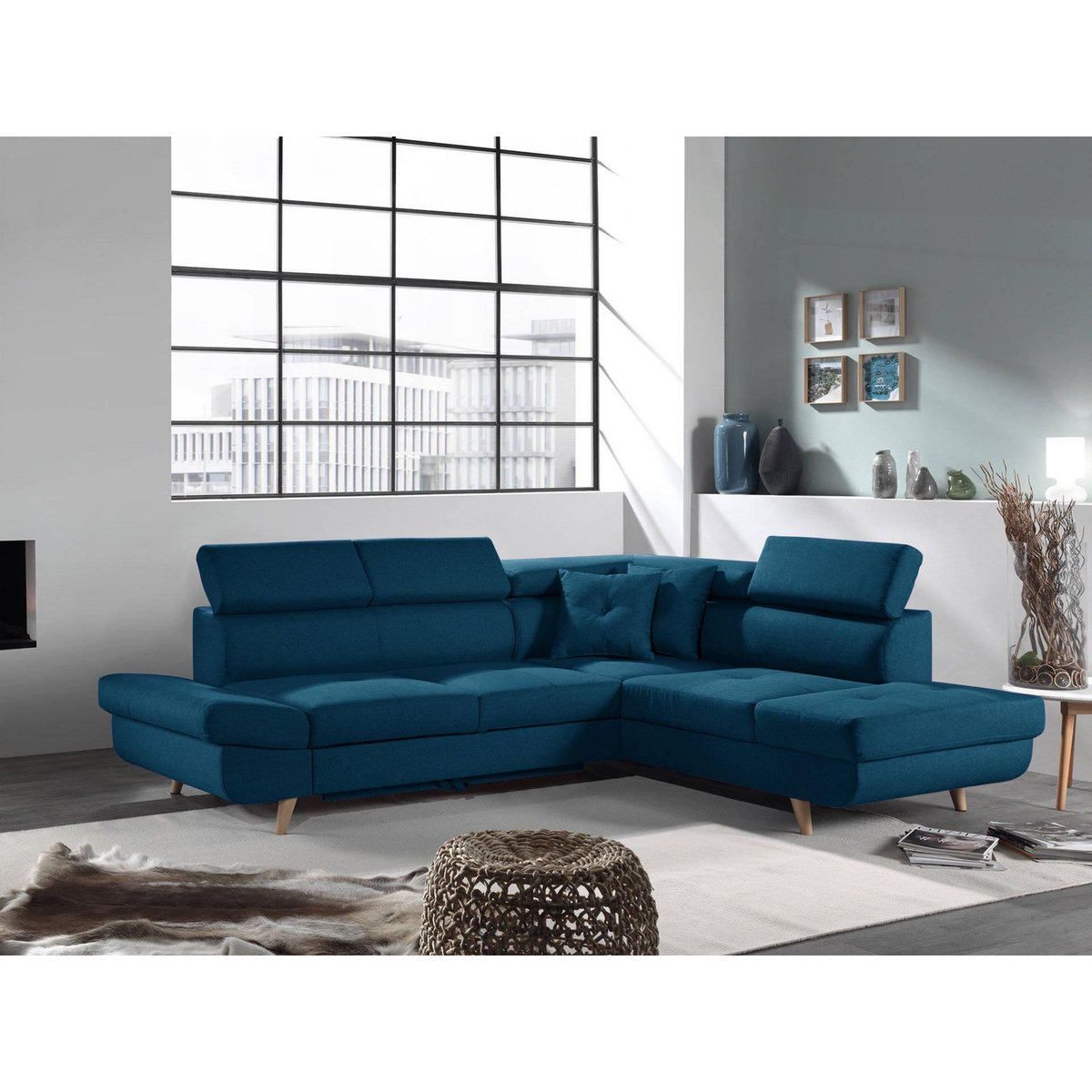 BEST MOBILIER Linea - canapé d'angle droit convertible - 5 places - avec têtières