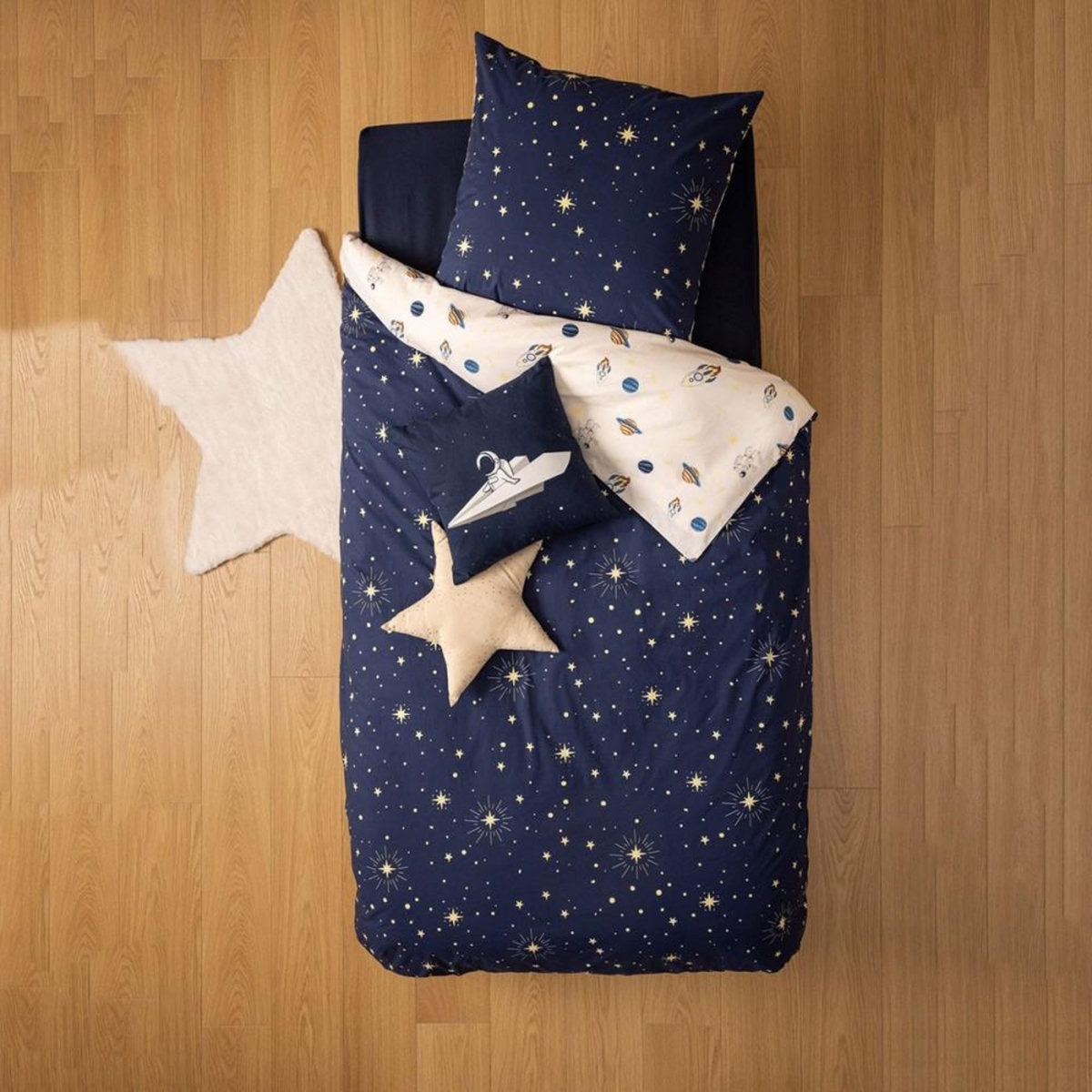 ATMOSPHERA Housse de couette enfant 140x200 Espace + taie coton 57 fils