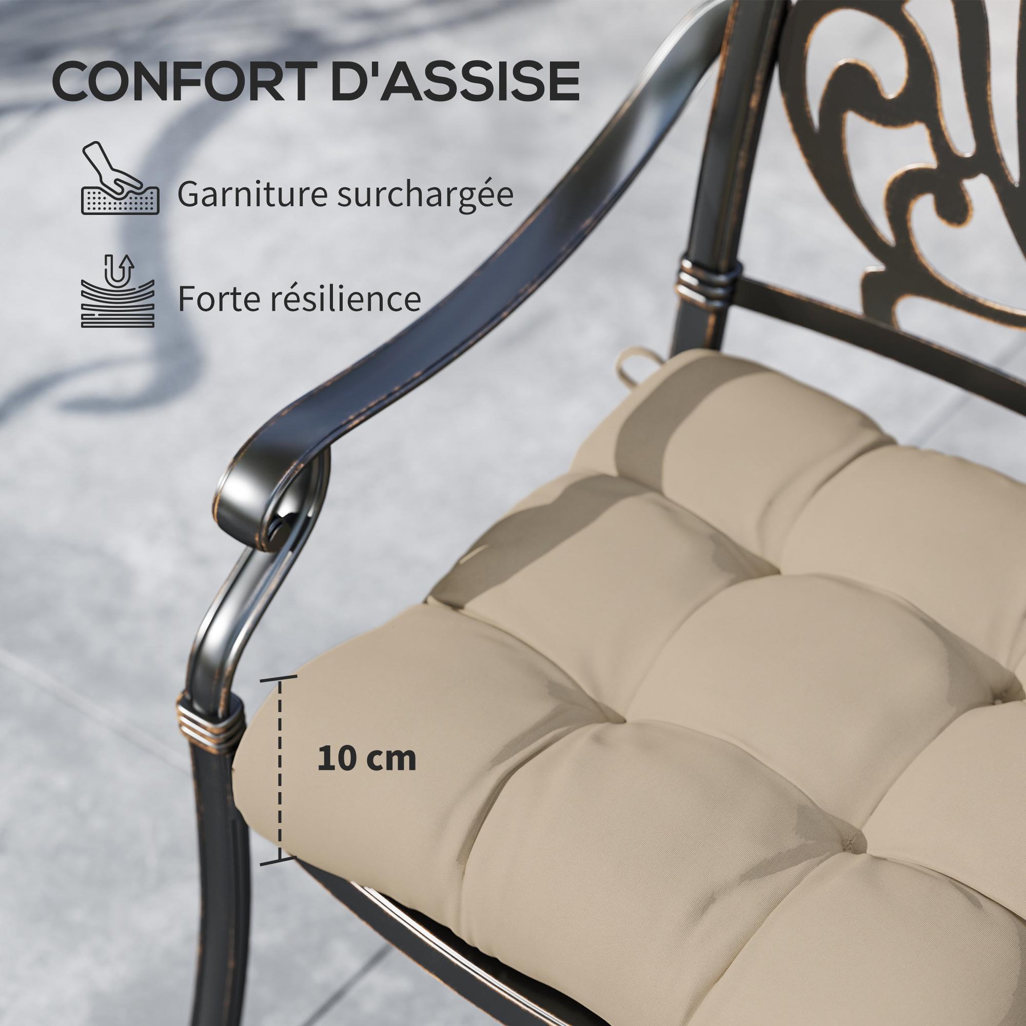 Voir la diapositive 5 : OUTSUNNY Lot de 4 coussins de chaise de jardin avec attaches kaki