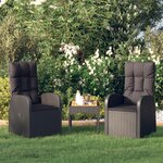 VIDAXL Chaise inclinable de jardin 2pc et coussins Resine tressee Noir