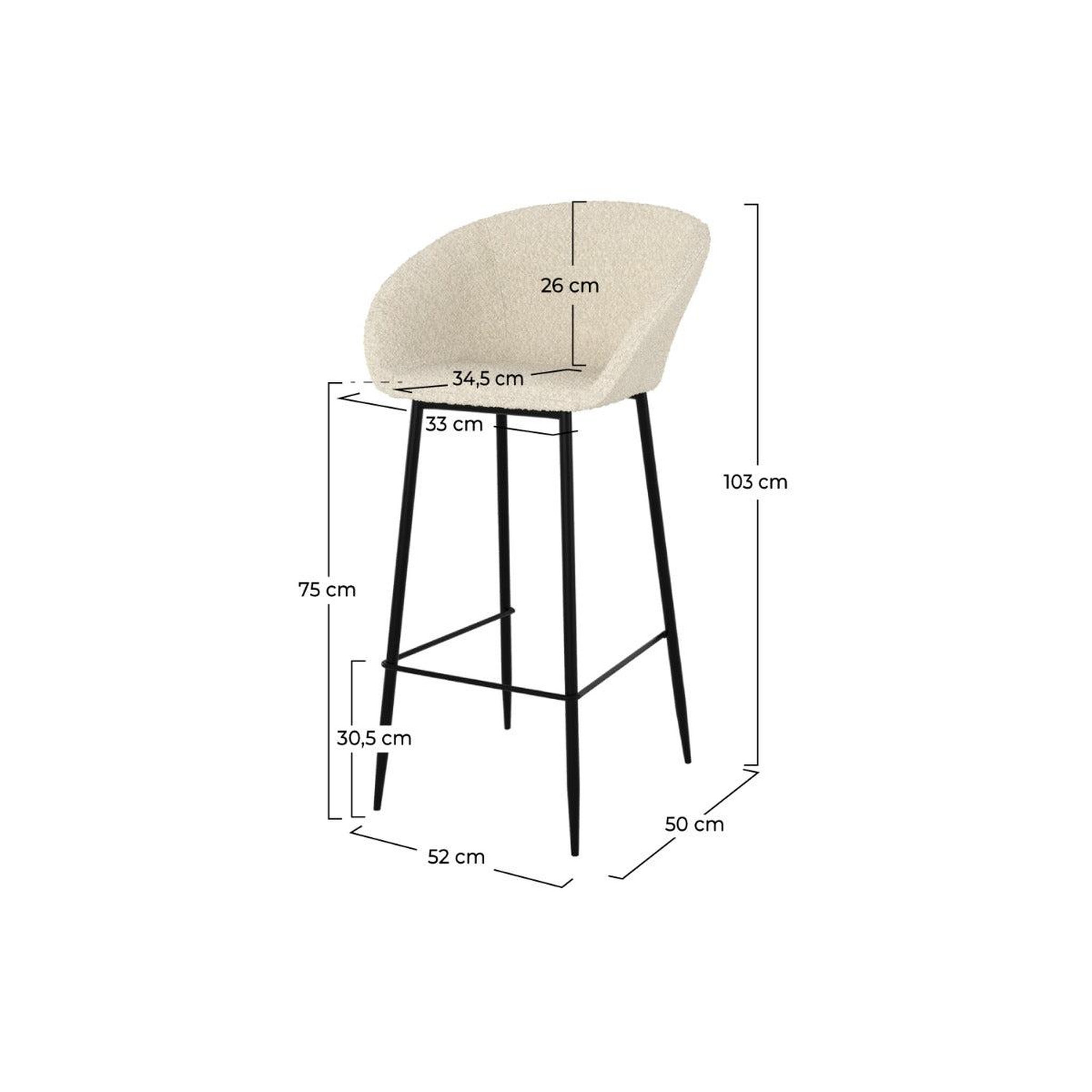Voir la diapositive 4 : MAISON PAVANE Lot de 2 chaises de bar effet laine bouclette blanche 75 cm-marquise