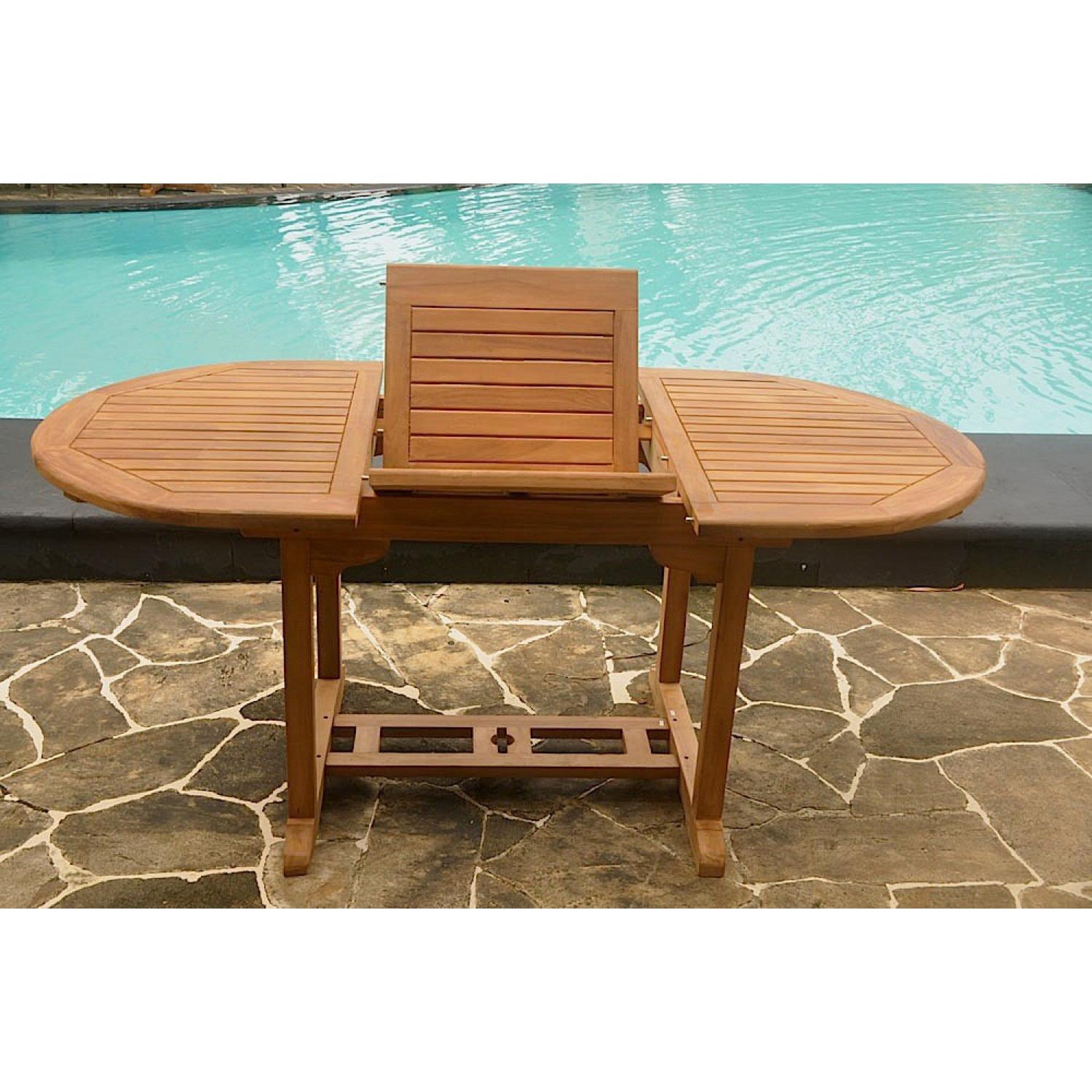 Voir la diapositive 3 : CONCEPT USINE Table de jardin ovale extensible en teck brut 6 personnes KAJANG