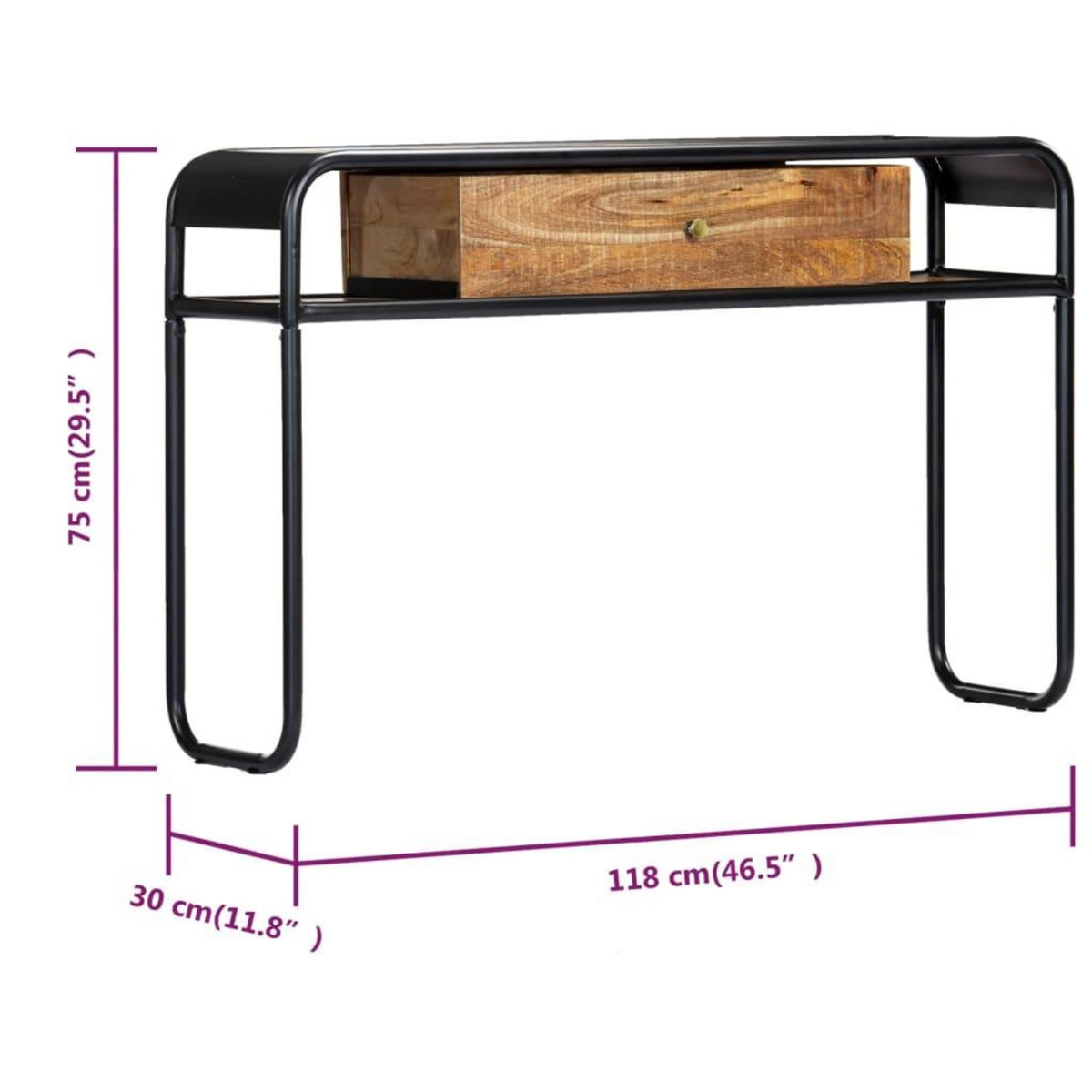 VIDAXL Table console 118 x 30 x 75 cm Bois de manguier massif