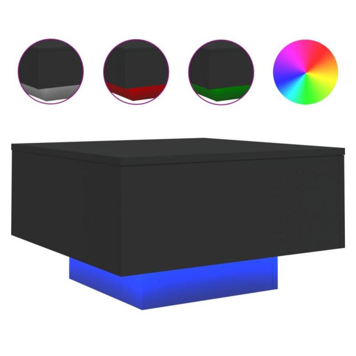 VIDAXL Table basse avec lumières LED noir 55x55x31 cm