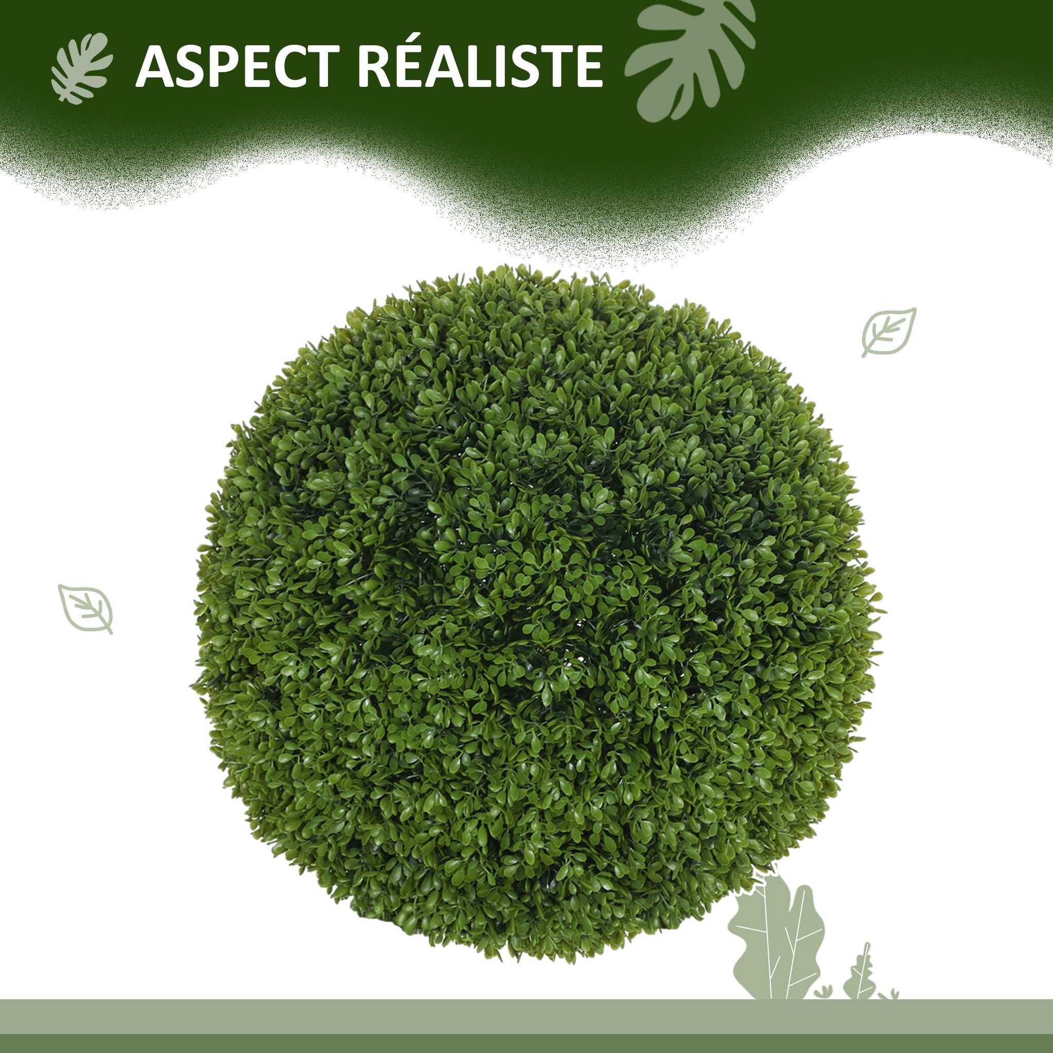 Voir la diapositive 5 : HOMCOM Lot de 2 buis artificiels topiaires artificielles en forme de boule Ø 40 cm PE vert