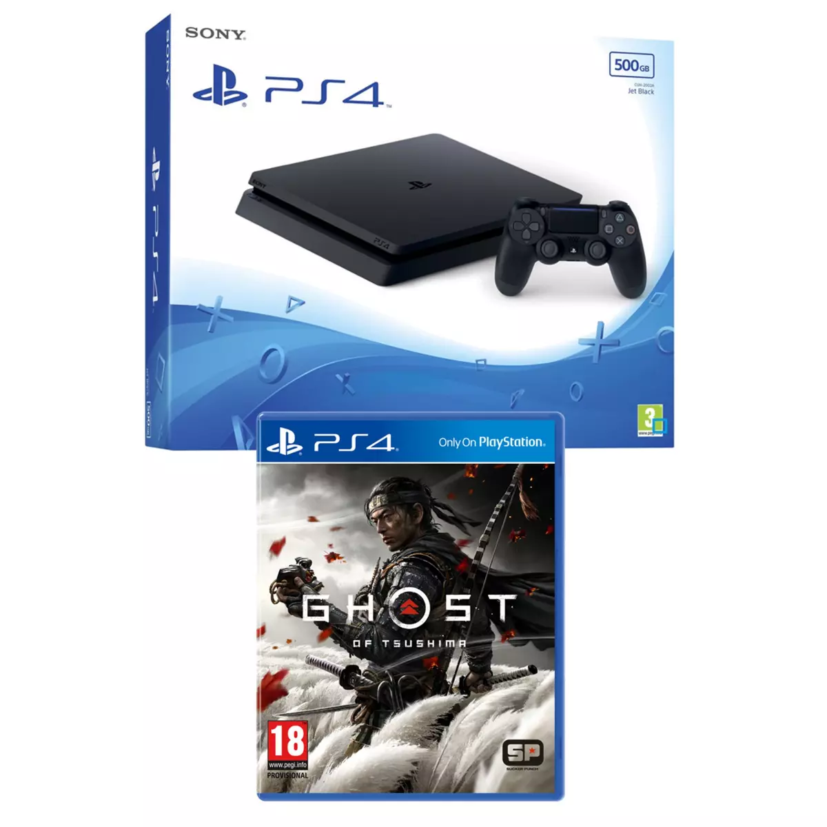 SONY Console PS4 Slim Noire 500Go + Ghost of Tsushima PS4