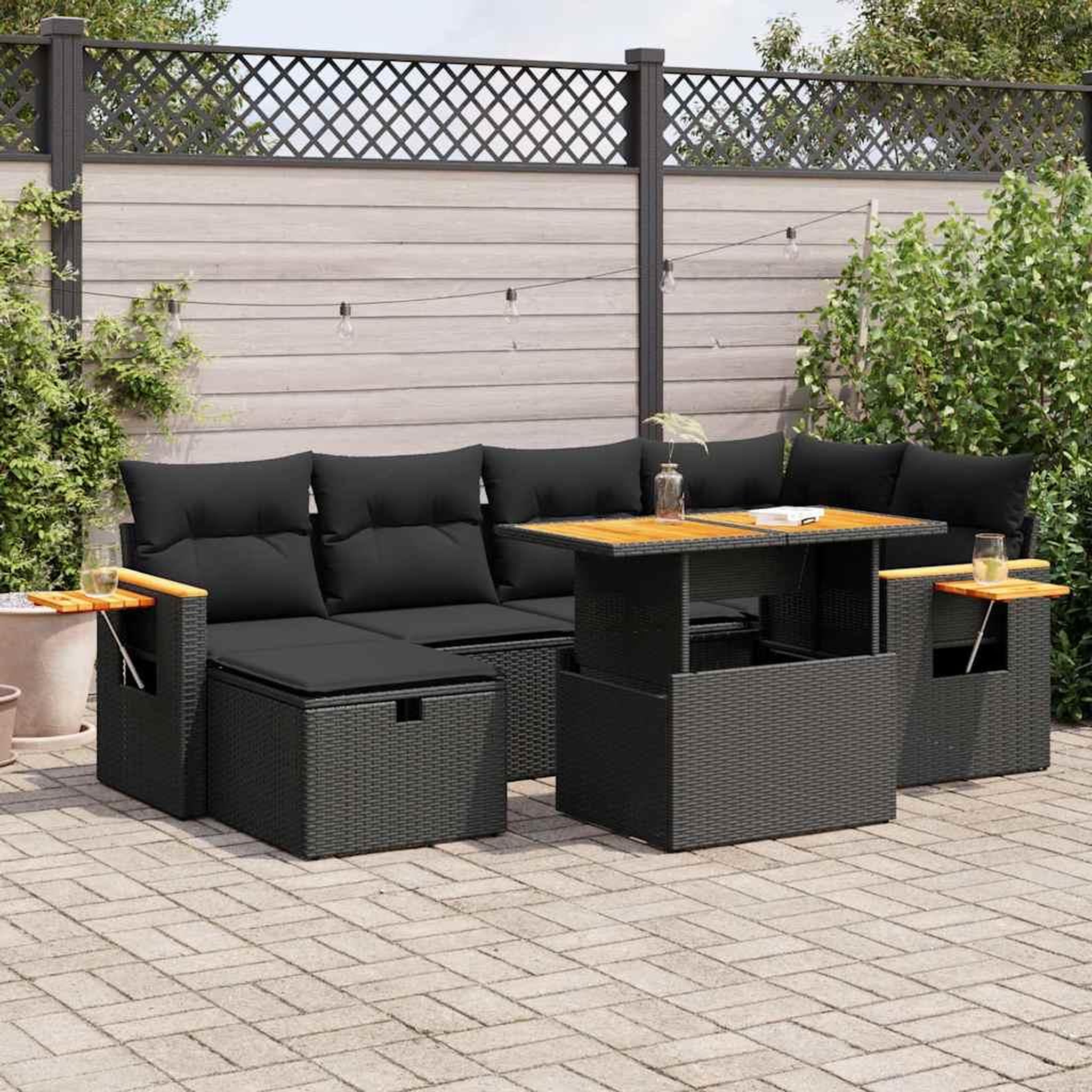 VIDAXL Salon de jardin 8 pcs avec coussins noir resine tressee