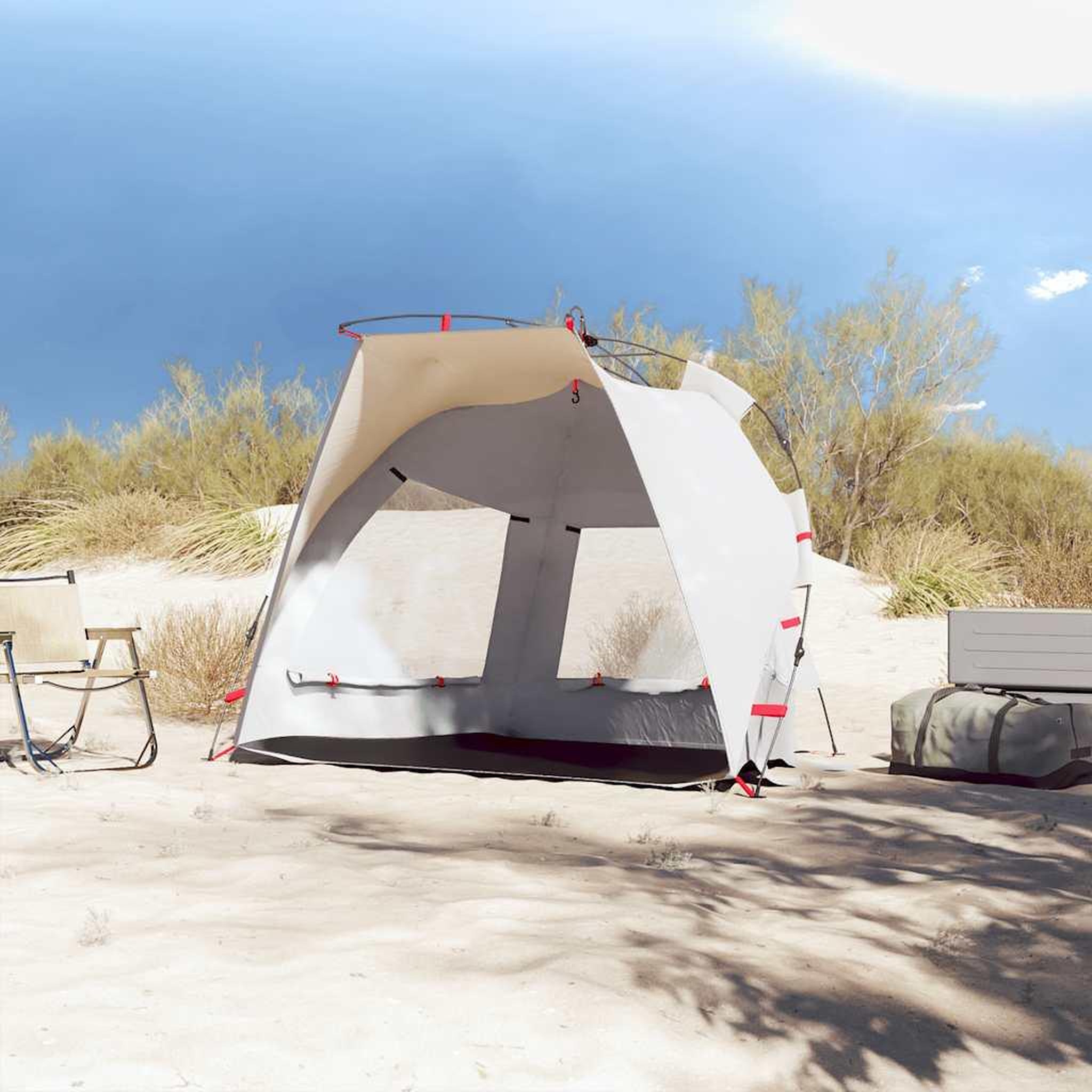 Voir la diapositive 3 : VIDAXL Tente de plage 2 personnes gris liberation rapide impermeable